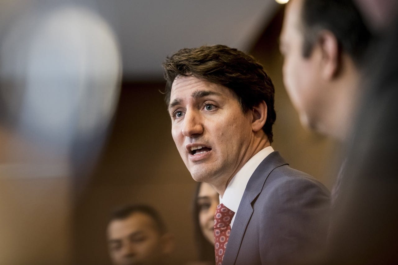 Prime Minister Justin Trudeau meets with Region of Waterloo mayors and delivers brief opening remarks in Kitchener, Ont., on Wednesday, April 17, 2019. (CP/Christopher Katsarov)