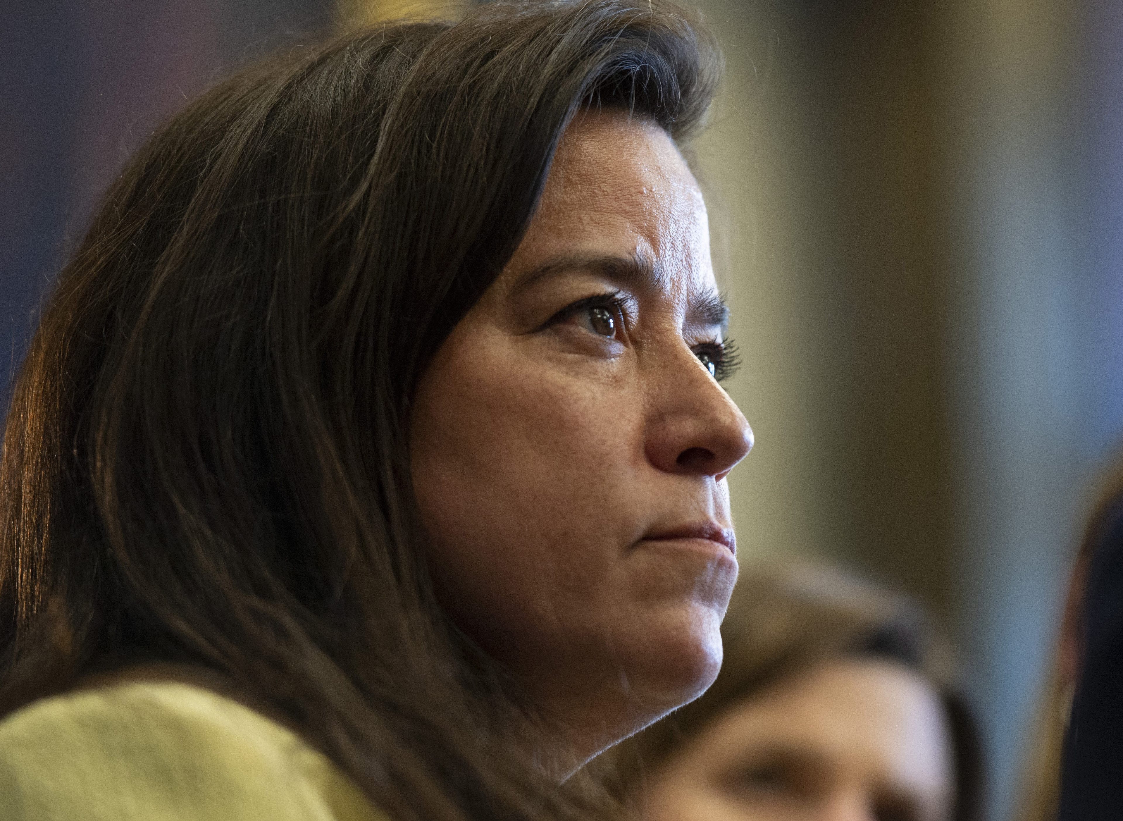 Independent MP and former Minister of Justice Jody Wilson-Raybould speaks to reporters before Question Period on Parliament Hill in Ottawa, a day after being removed from the Liberal caucus on Wednesday, April 3, 2019. THE CANADIAN PRESS/Justin Tang