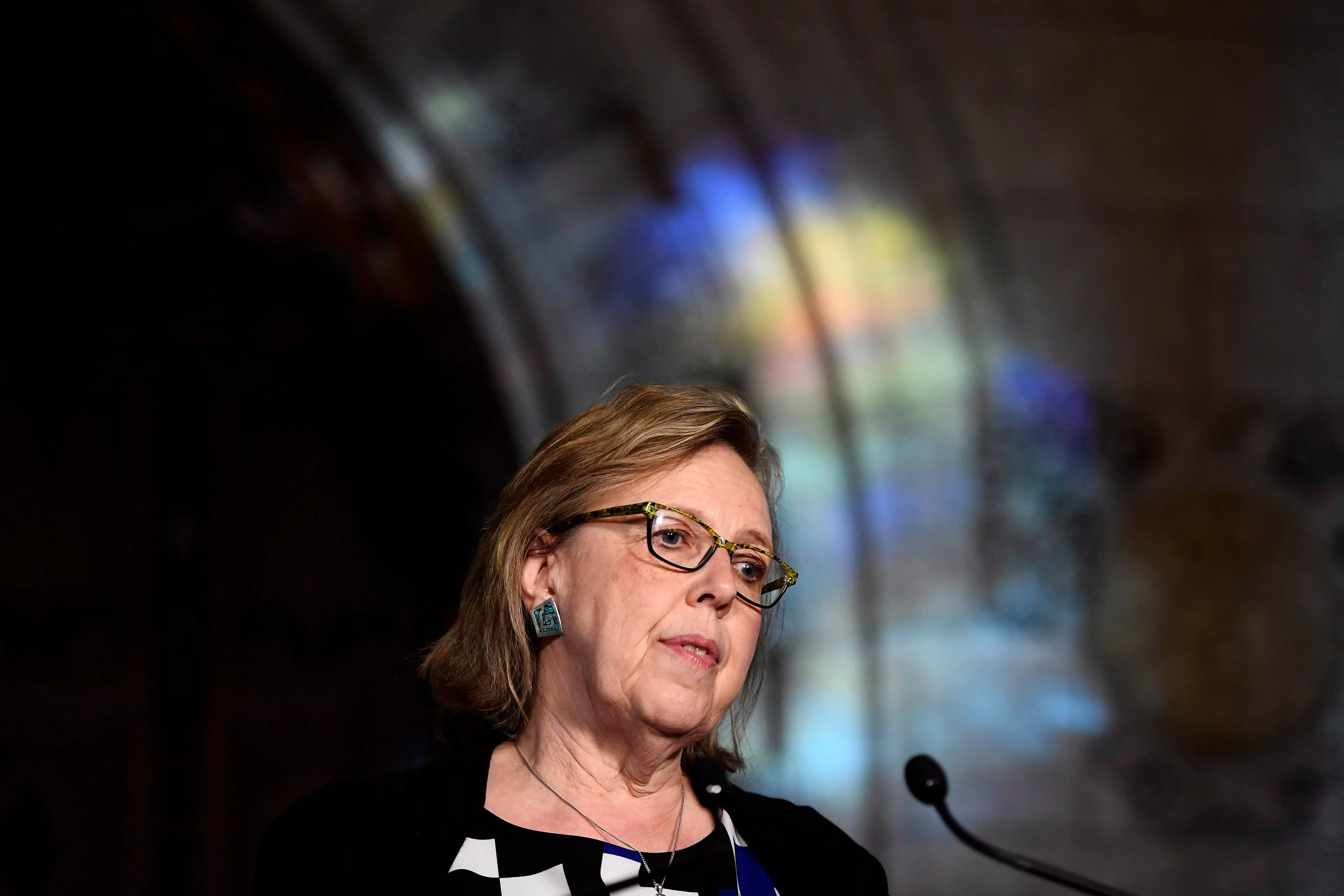 May speaks to reporters about the government's plan to buy the Trans Mountain pipeline, on Parliament Hill on May 29, 2018. (THE CANADIAN PRESS/Justin Tang)