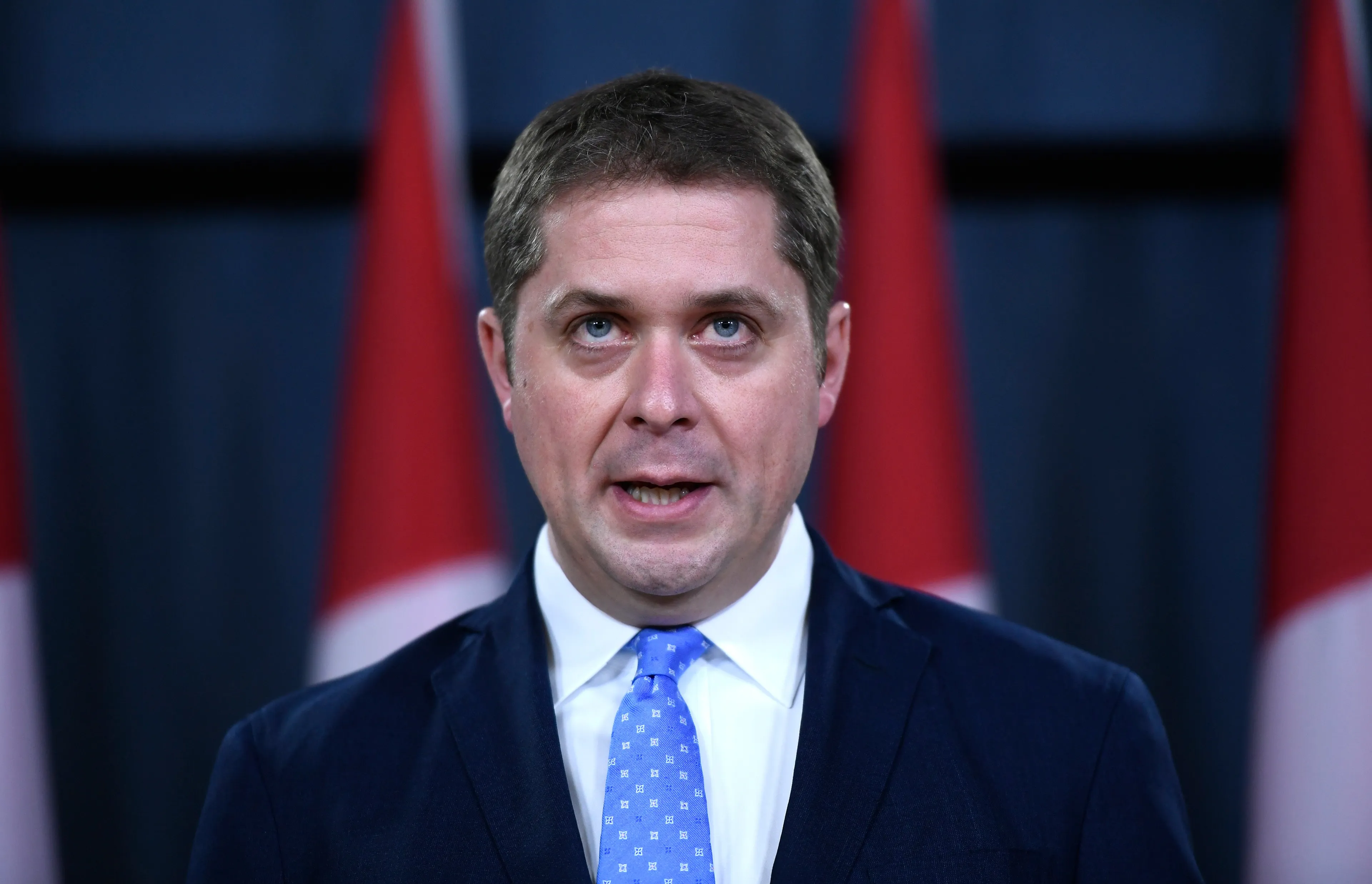 Scheer speaks during a press conference at the National Press Theatre in Ottawa on Sunday, April 7, 2019. (THE CANADIAN PRESS/Justin Tang)