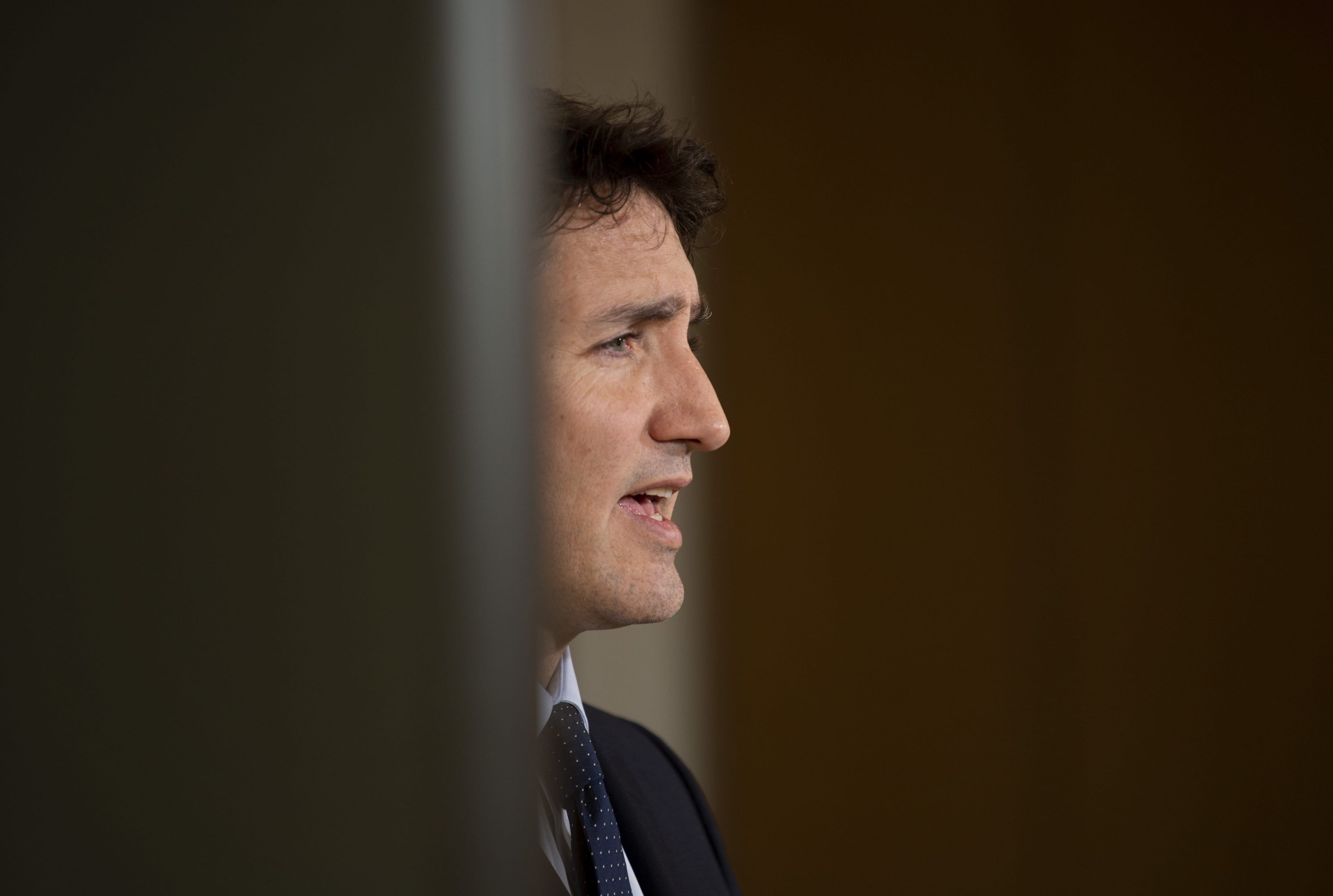 Trudeau responds during a news conference at the Canadian embassy in Paris on May 16, 2019. (THE CANADIAN PRESS/Adrian Wyld)