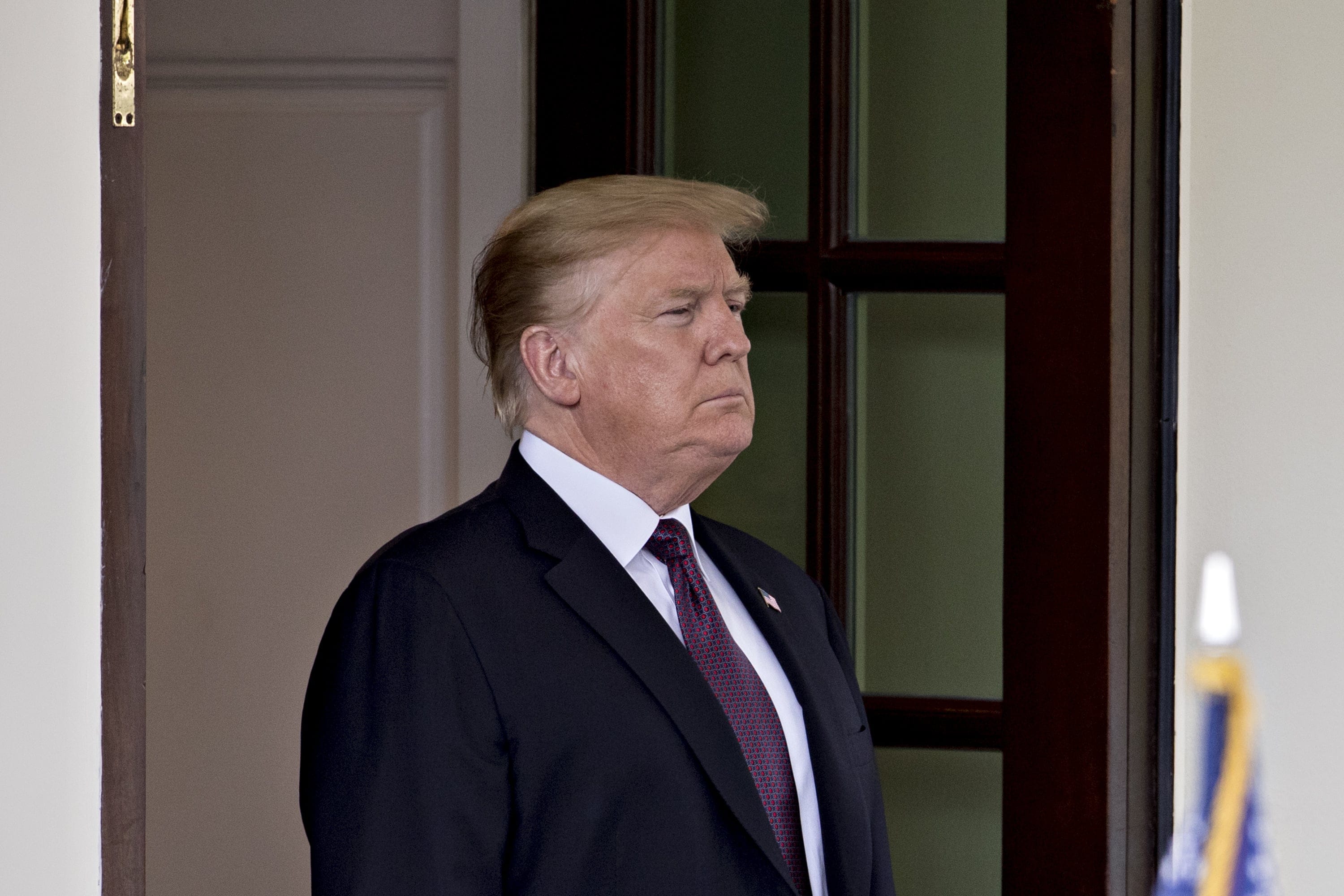 Trump waits to greet Hungary's prime minister at the White House in Washington, D.C., on May 13, 2019. (Andrew Harrer/Bloomberg /Getty Images)