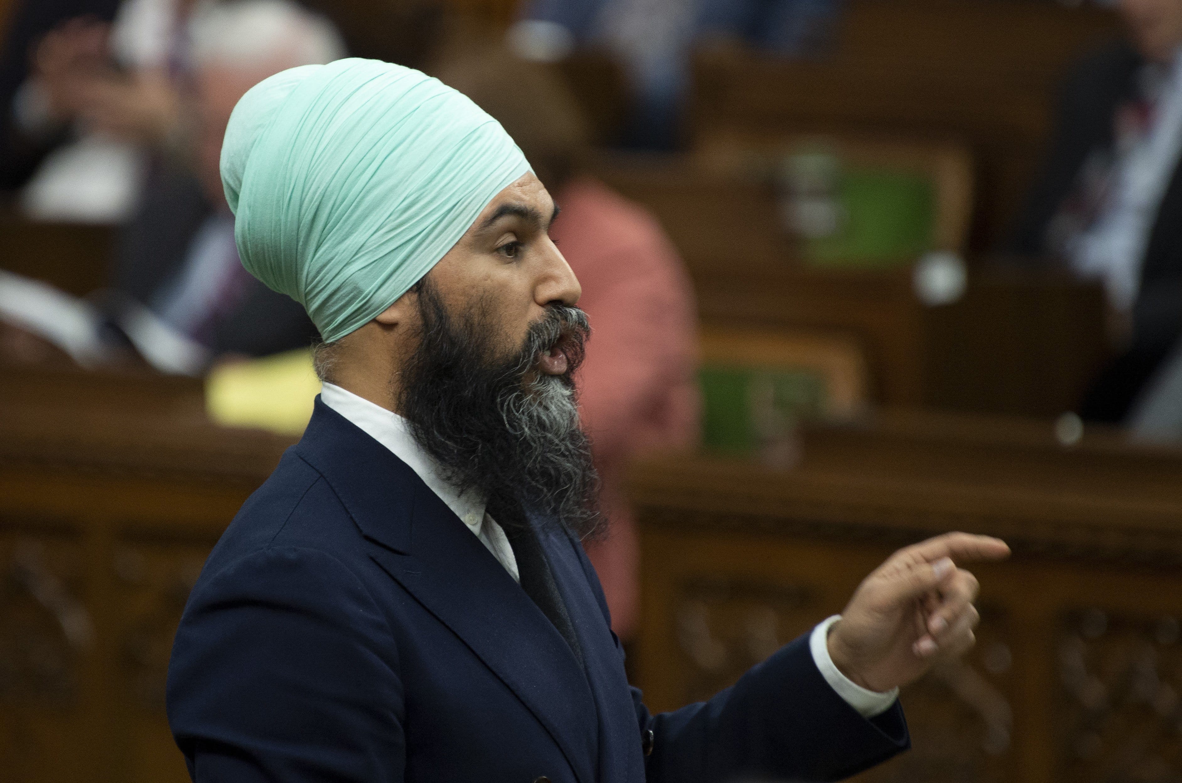 NDP leader Jagmeet Singh rises during Question Period in the House of Commons Thursday April 11, 2019 in Ottawa. (Adrian Wyld/CP)