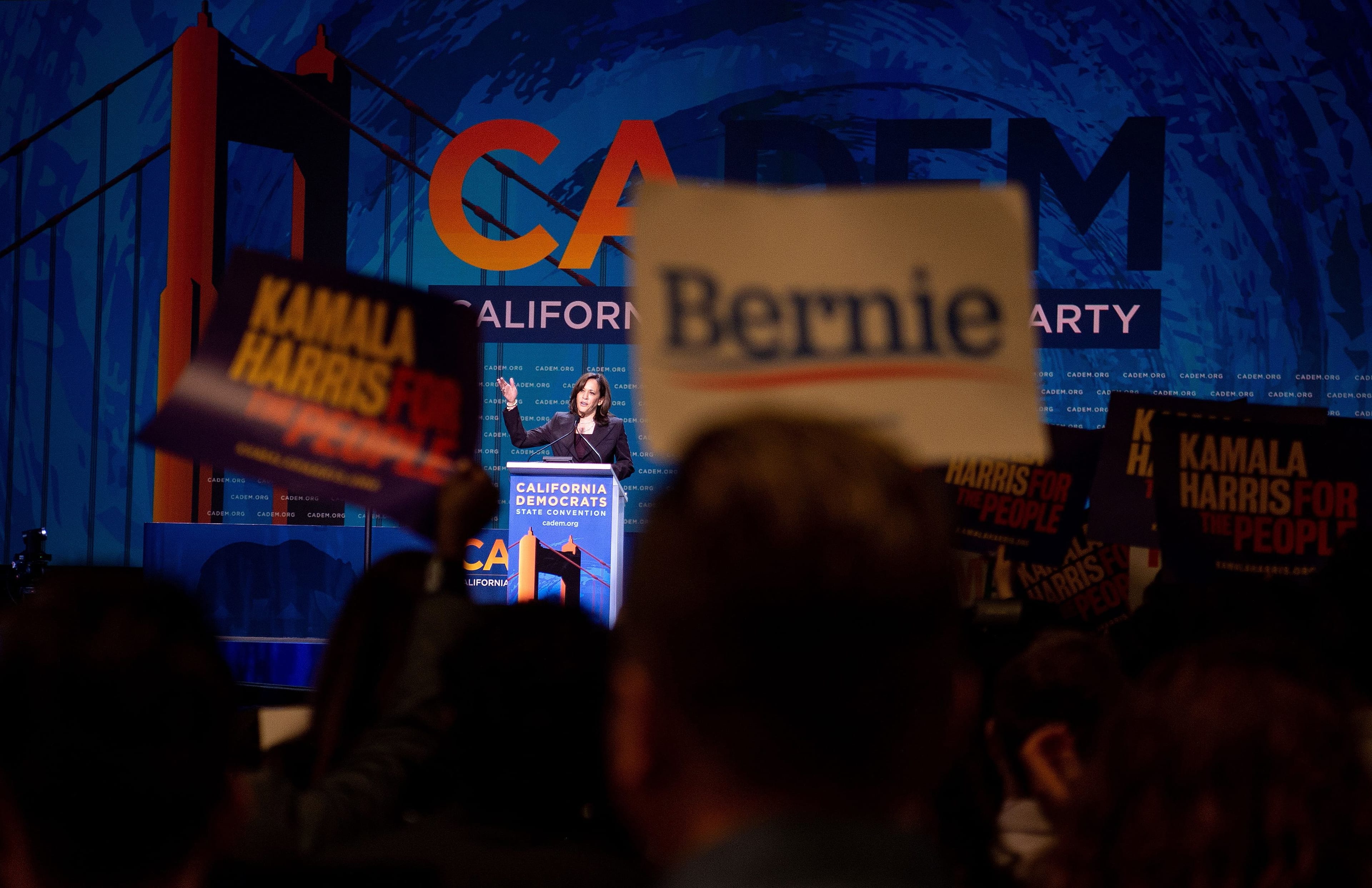 Harris speaks during the 2019 California Democratic Party State Convention in San Francisco. (Josh Edelson/AFP/Getty Images)