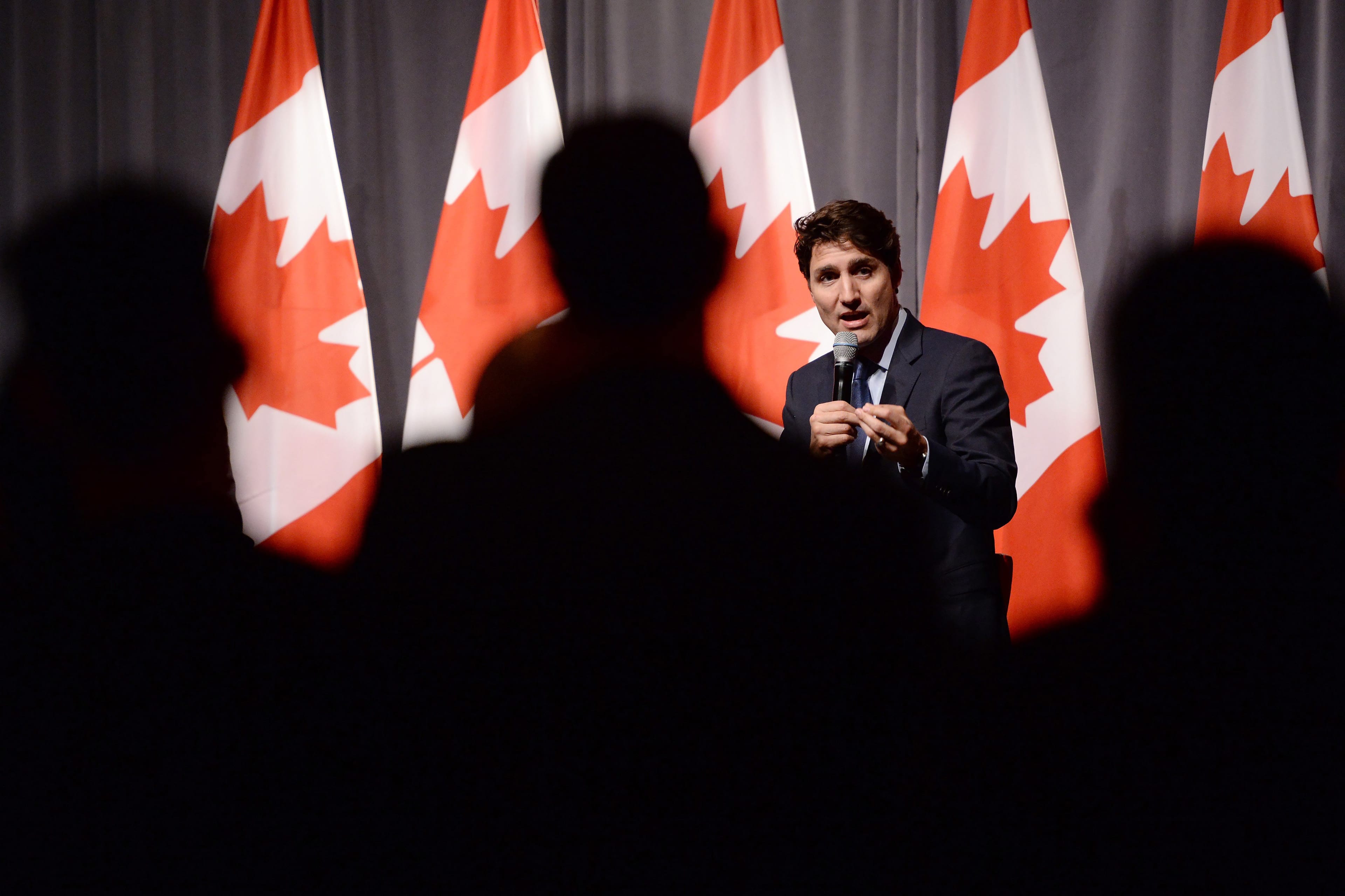 Trudeau speaks to supporters at an open Liberal fundraising event (Nathan Denette/CP)