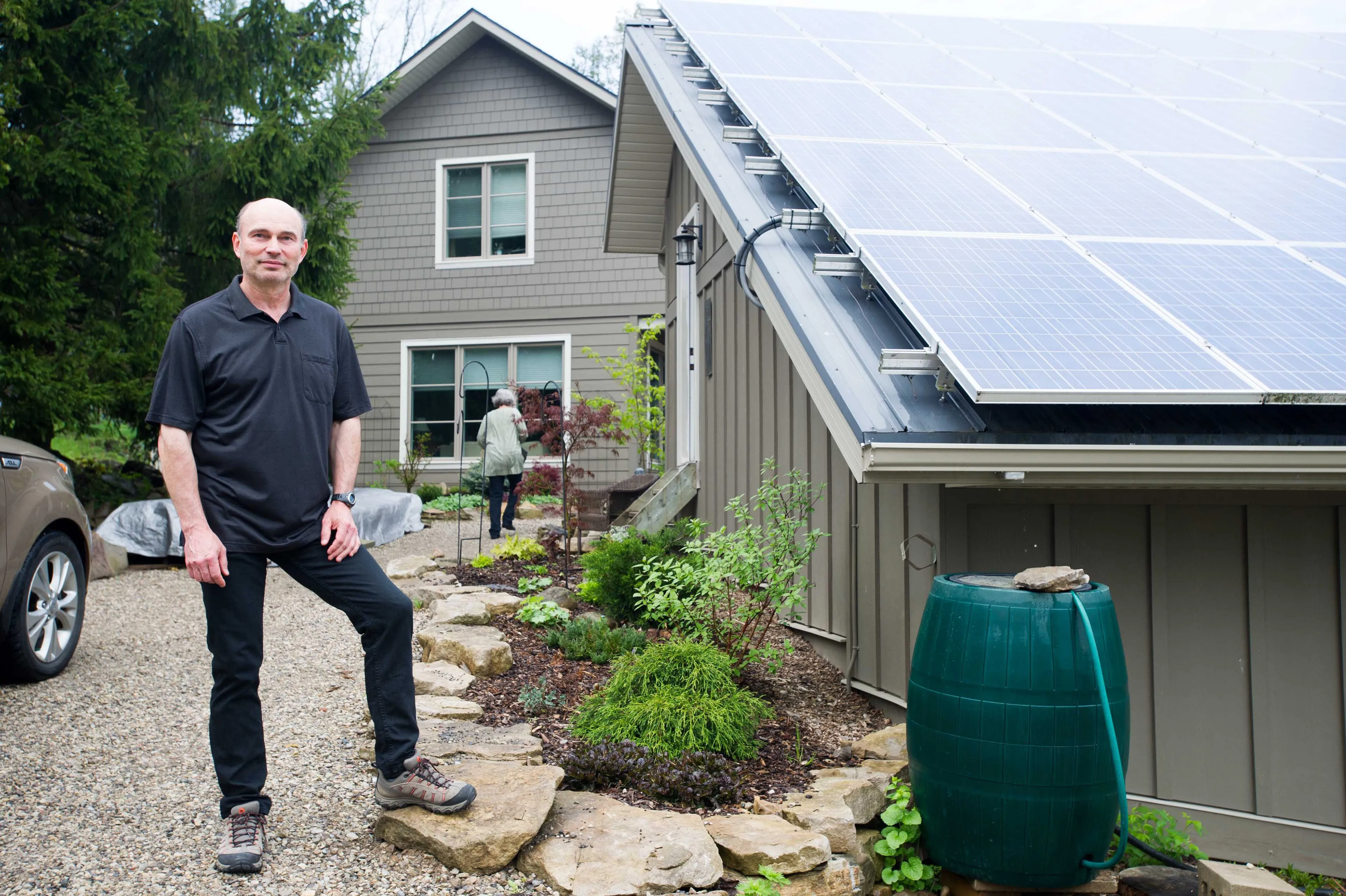 Zawadzki used green tech like solar panels and rainwater barrels for his new Eden Mills home (Photograph by Cole Garside)