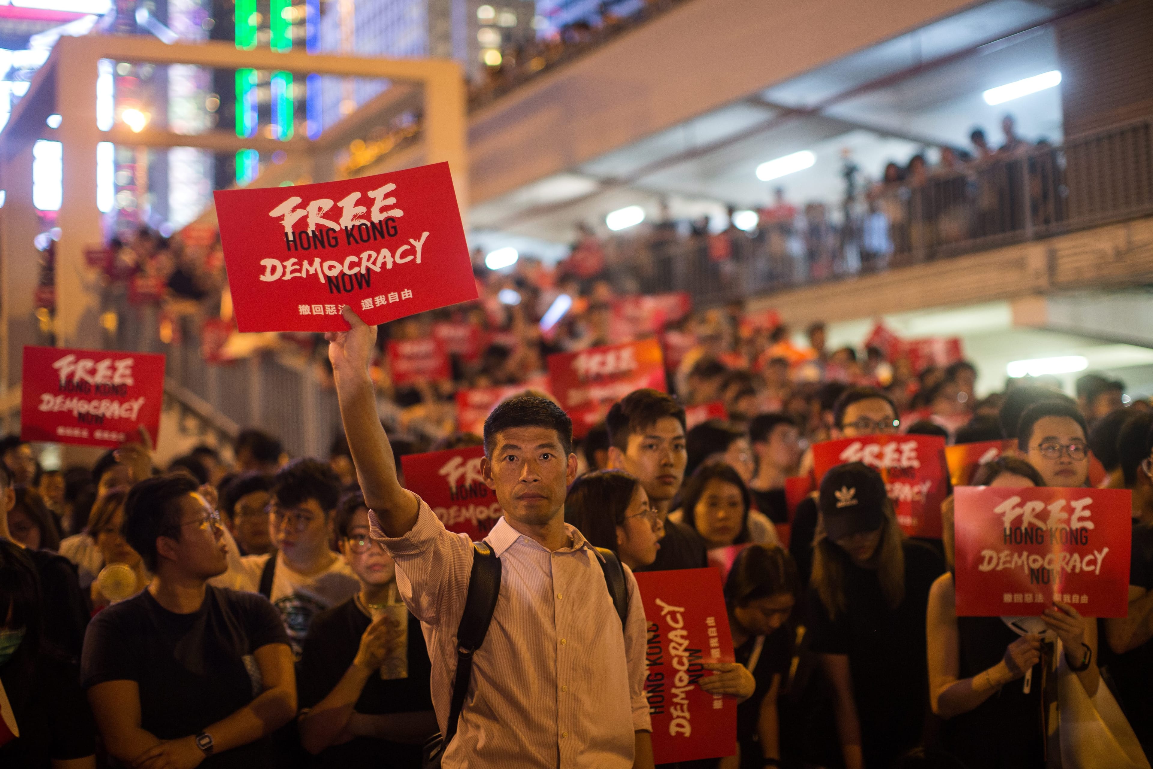 Protestors rallying in Hong Kong on June 26. JEROME FAVRE/EPA