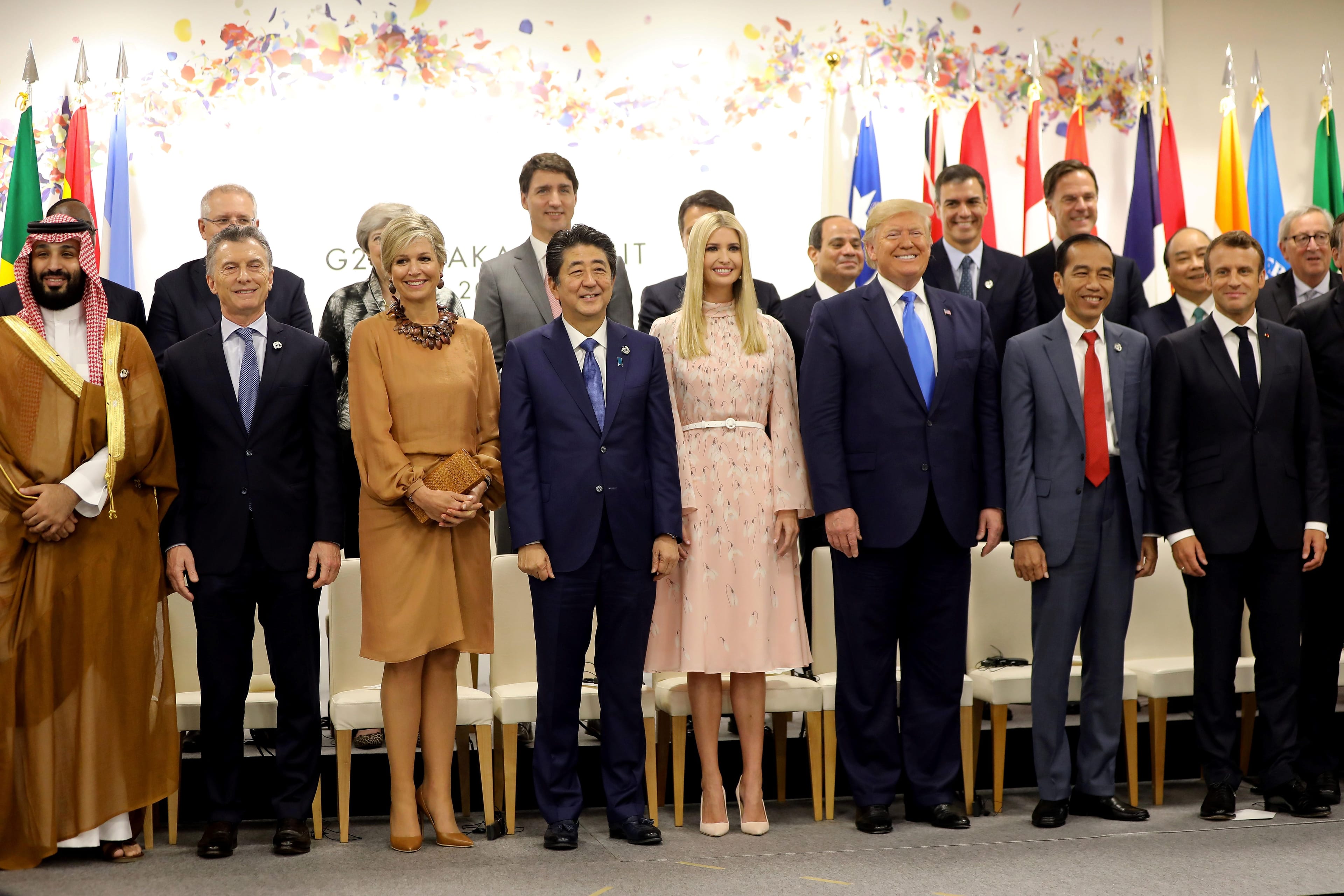 Advisor to the U.S. President Ivanka Trump alongside world leaders at an event on the sidelines of the G20 Summit in Osaka on June 29, 2019. (Dominique Jacovides/AFP/Getty Images)