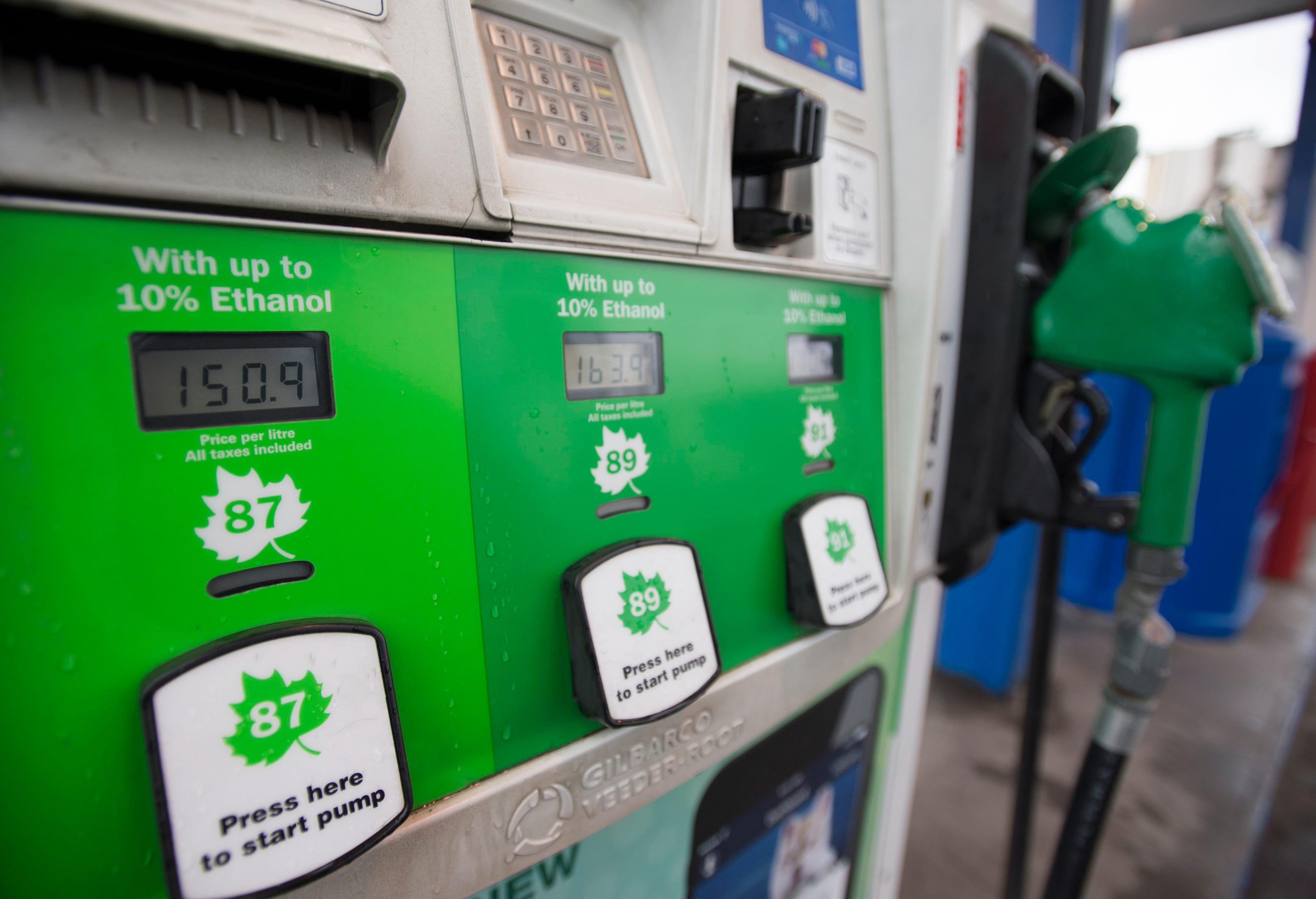 A fuel pump is pictured at a gas station in Vancouver on July 17, 2019. (Jonathan Hayward/CP)