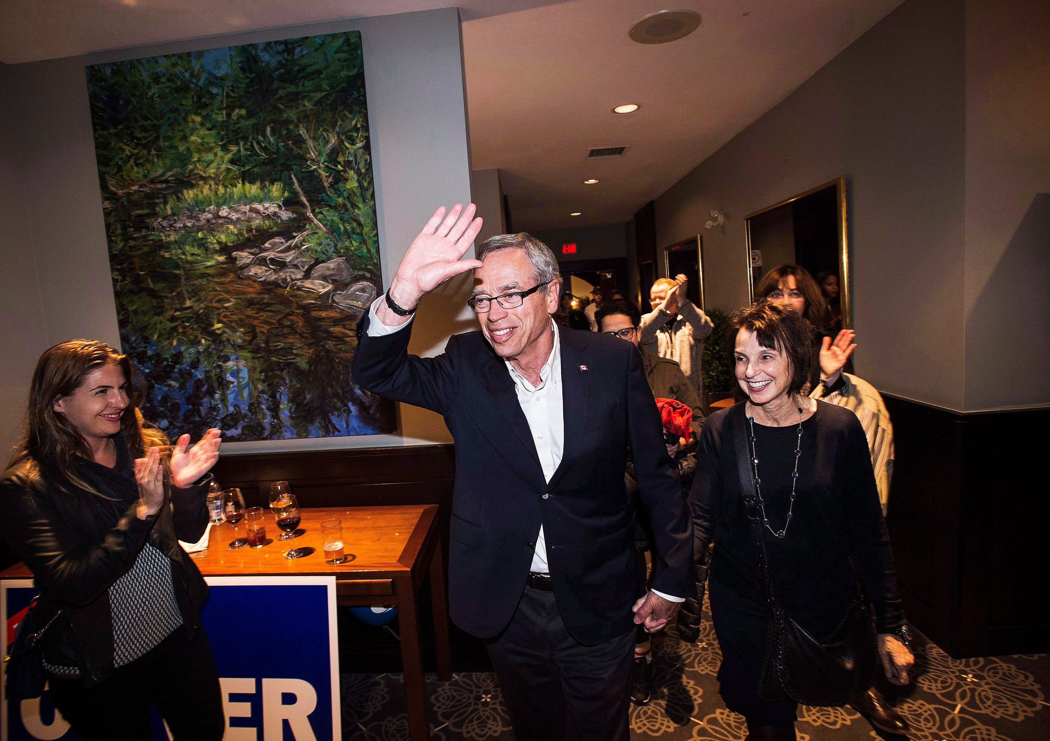 Oliver arrives at his election party in the Toronto riding of Eglinton-Lawrence on election day, Oct. 19, 2015 (Aaron Vincent Elkaim/CP)