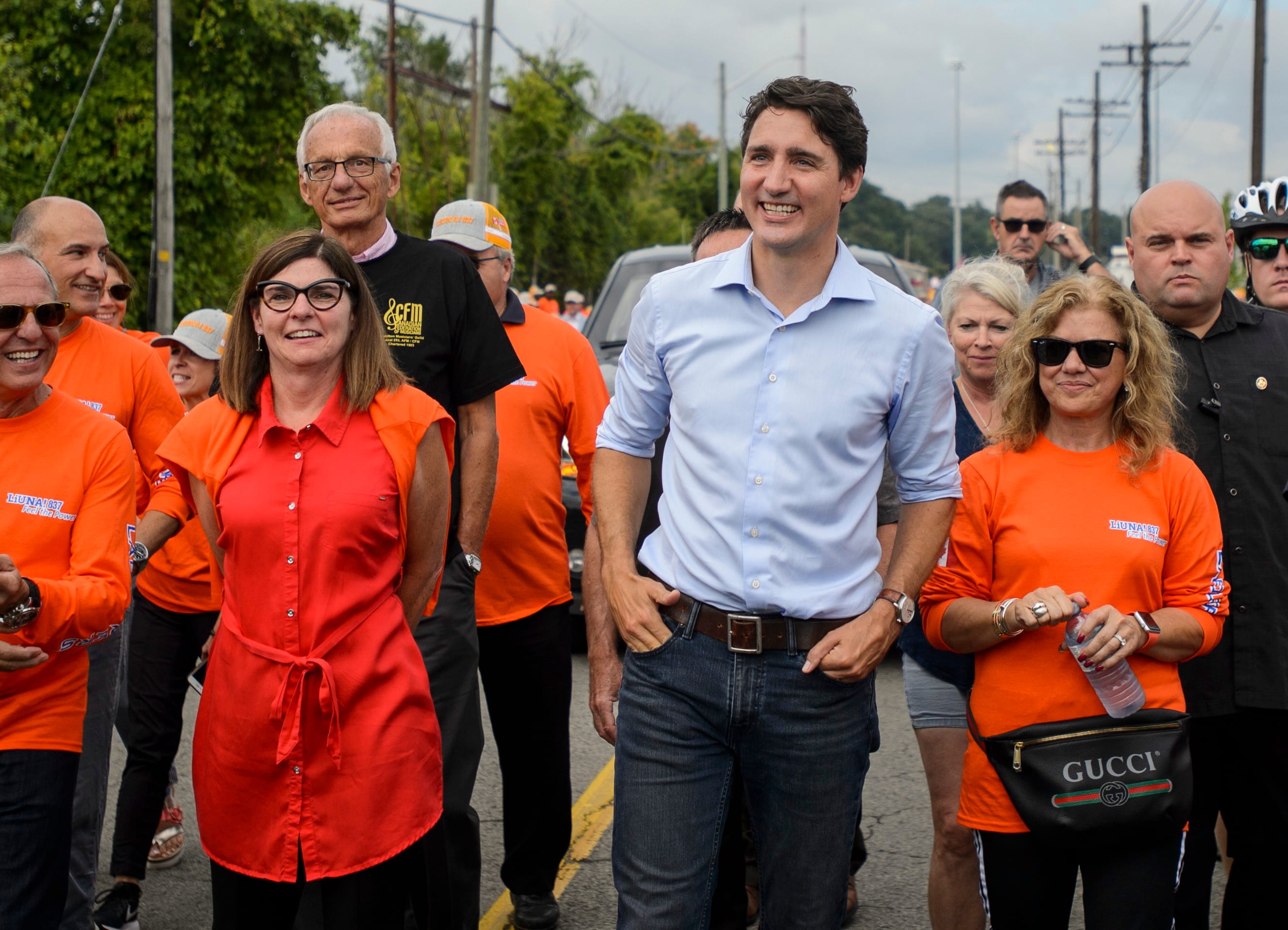 Trudeau takes part in the Labour Day Parade in Hamilton, Ont., on Sept. 2, 2019 (THE CANADIAN PRESS/Andrew Lahodynskyj)