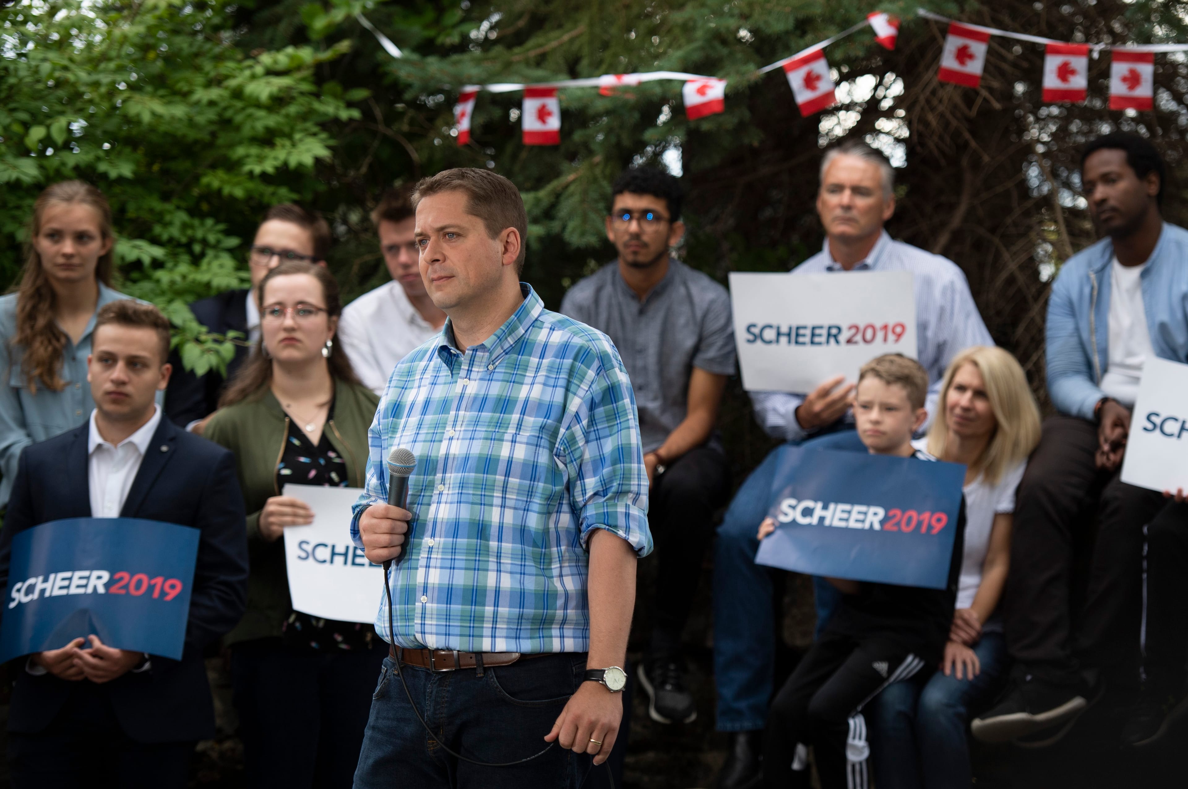 Scheer listens to questions during a campaign event in Ottawa on Sept. 14, 2019 (THE CANADIAN PRESS/Justin Tang)