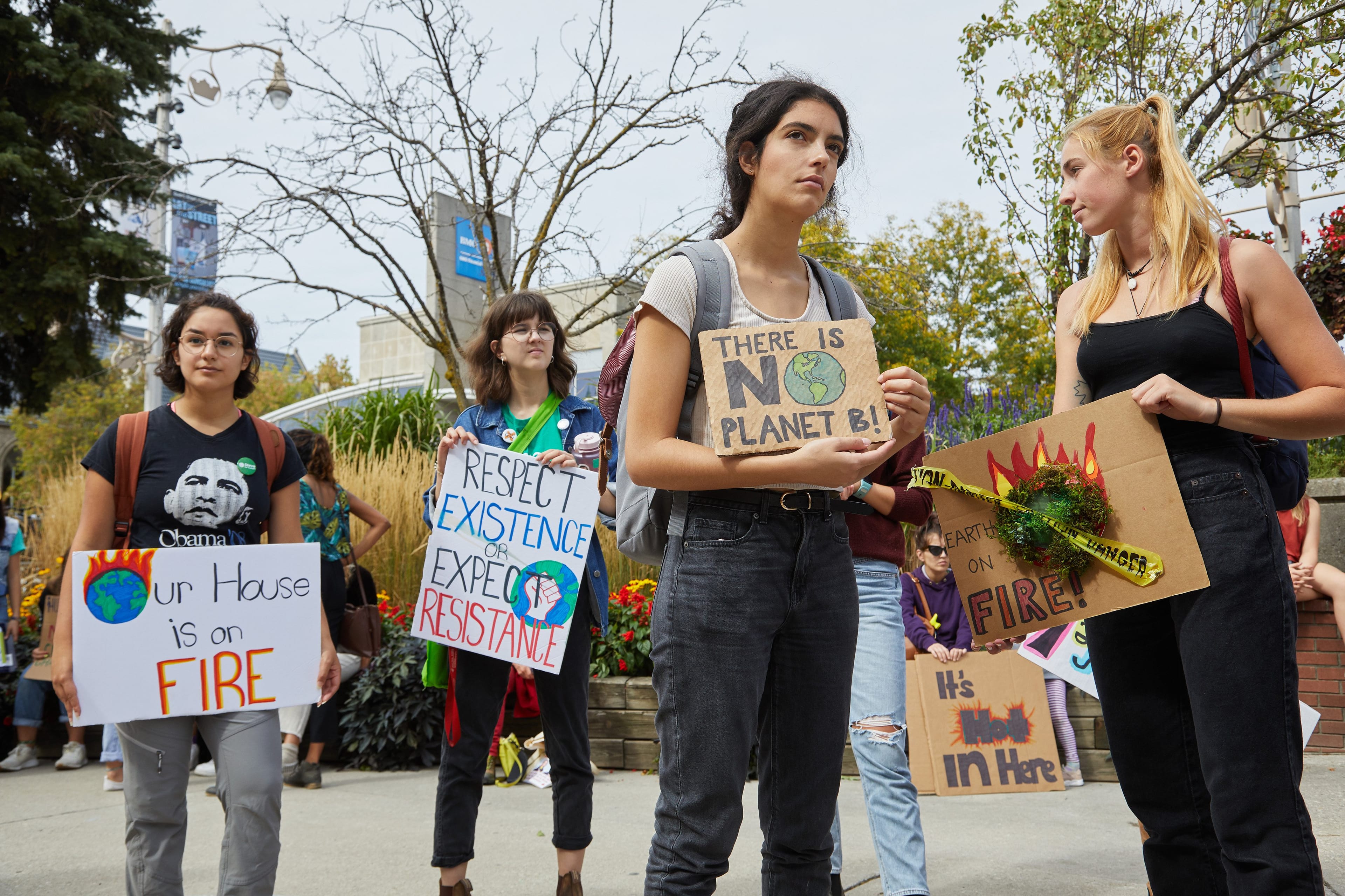 Laura Wilson (second from left) with fellow campus Greens, preparing to join the climate strike in Guelph, Ont. on Sept. 27, 2019. (Photograph by Christie Vuong)