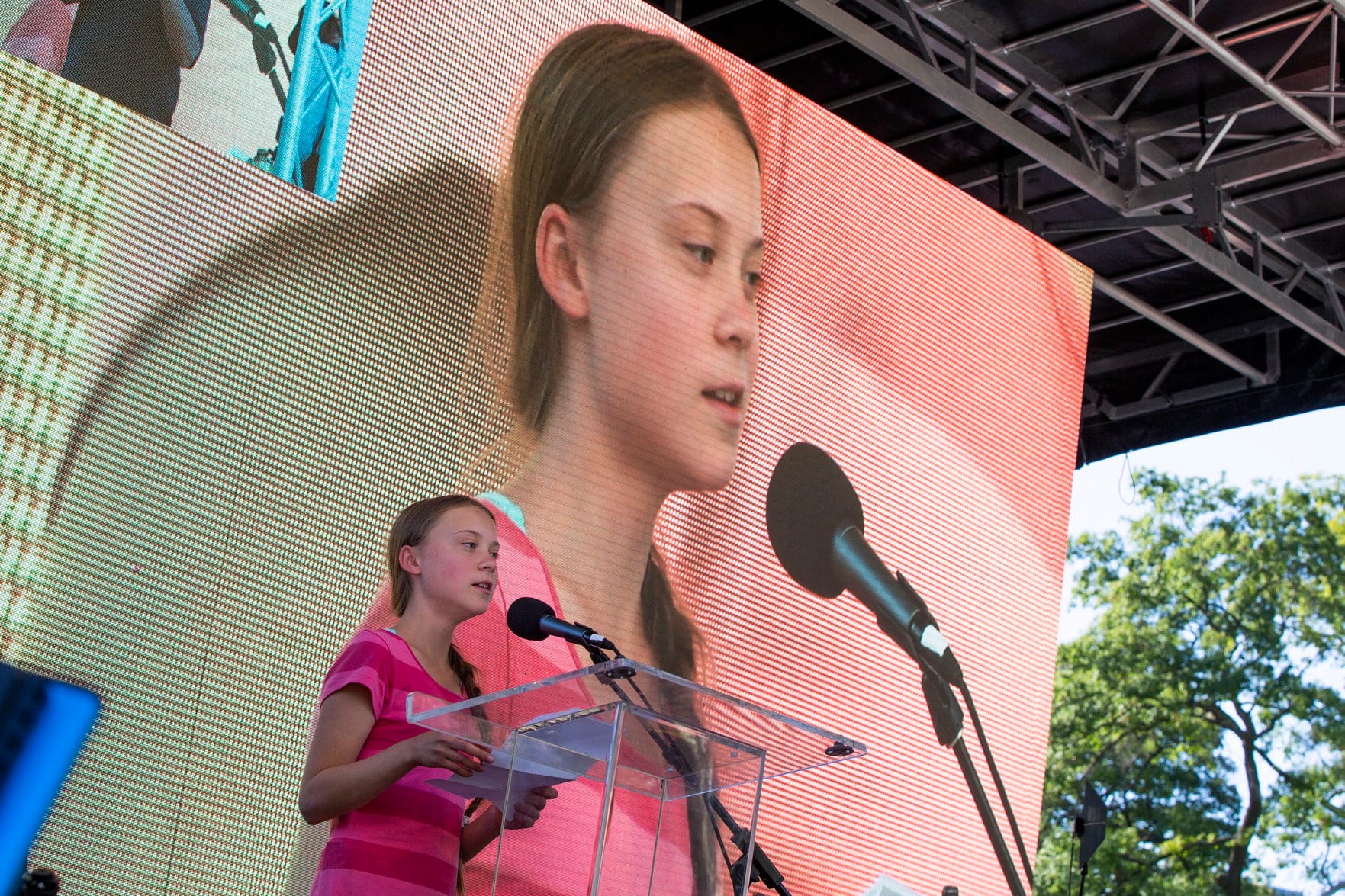 Swedish teenage climate activist Greta Thunberg speaks as she takes part during the Climate Strike, Friday, Sept. 20, 2019 in New York. (AP Photo/Eduardo Munoz Alvarez)