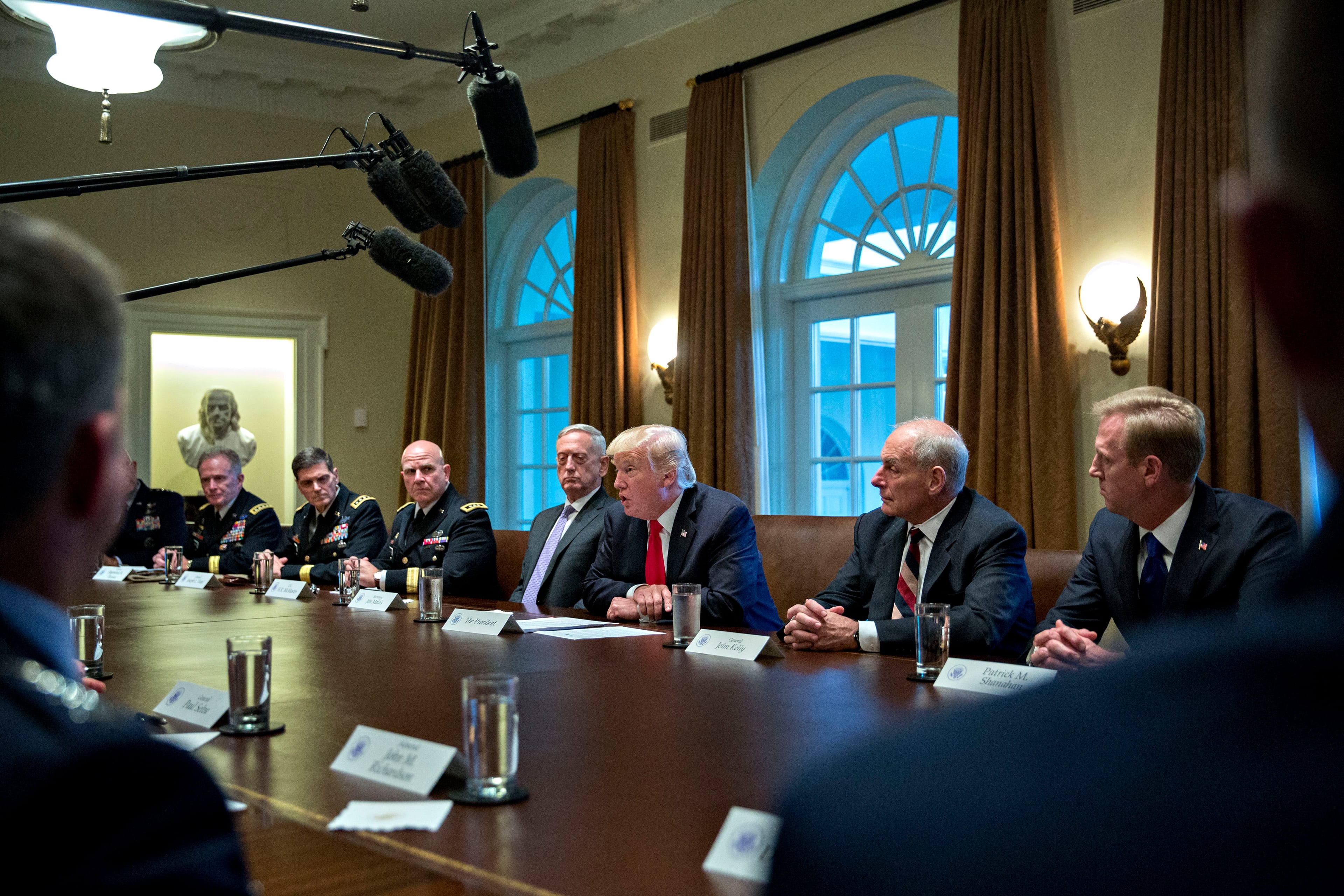 Trump attends a briefing with senior military leaders in the Cabinet Room of the White House on Oct. 5, 2017 (Andrew Harrer-Pool/Getty Images)