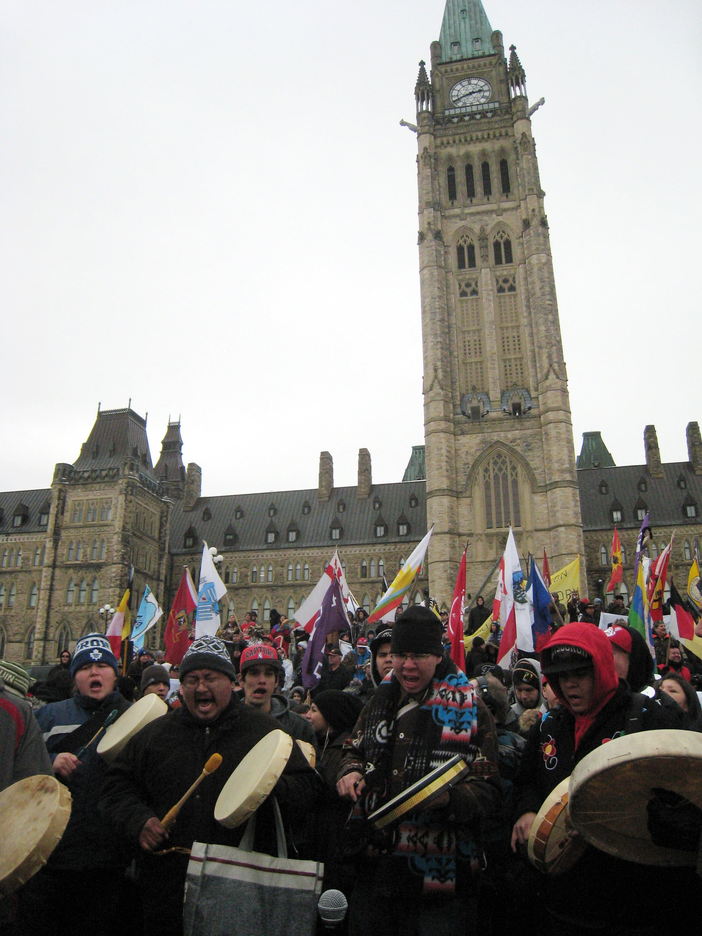 People protest outside of Canada's parliament in support of Attawapiskat Chief Theresa Spence's strike on Jan. 11, 2013 in Ottawa. (Michel Comte/AFP/Getty Images)