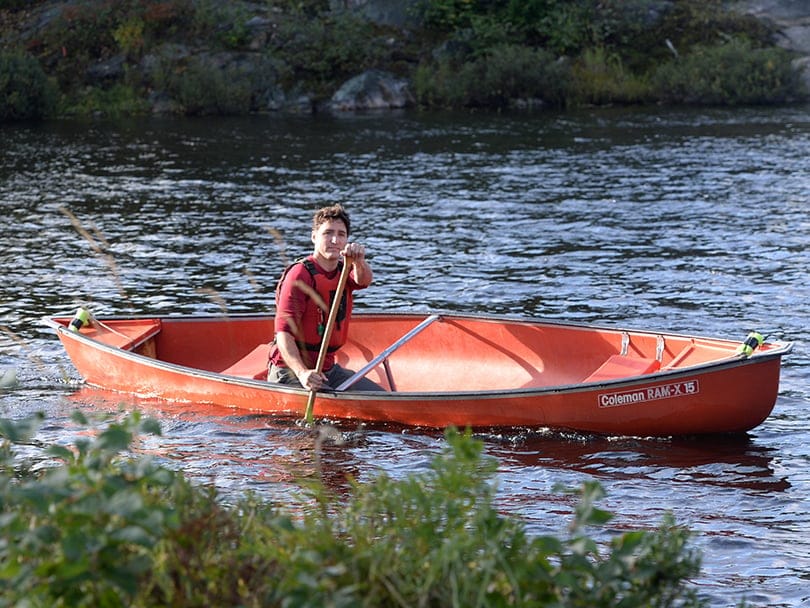 Trudeau solo-paddling at the Lake Laurentian Conservation Area (Ryan Remiorz/CP)