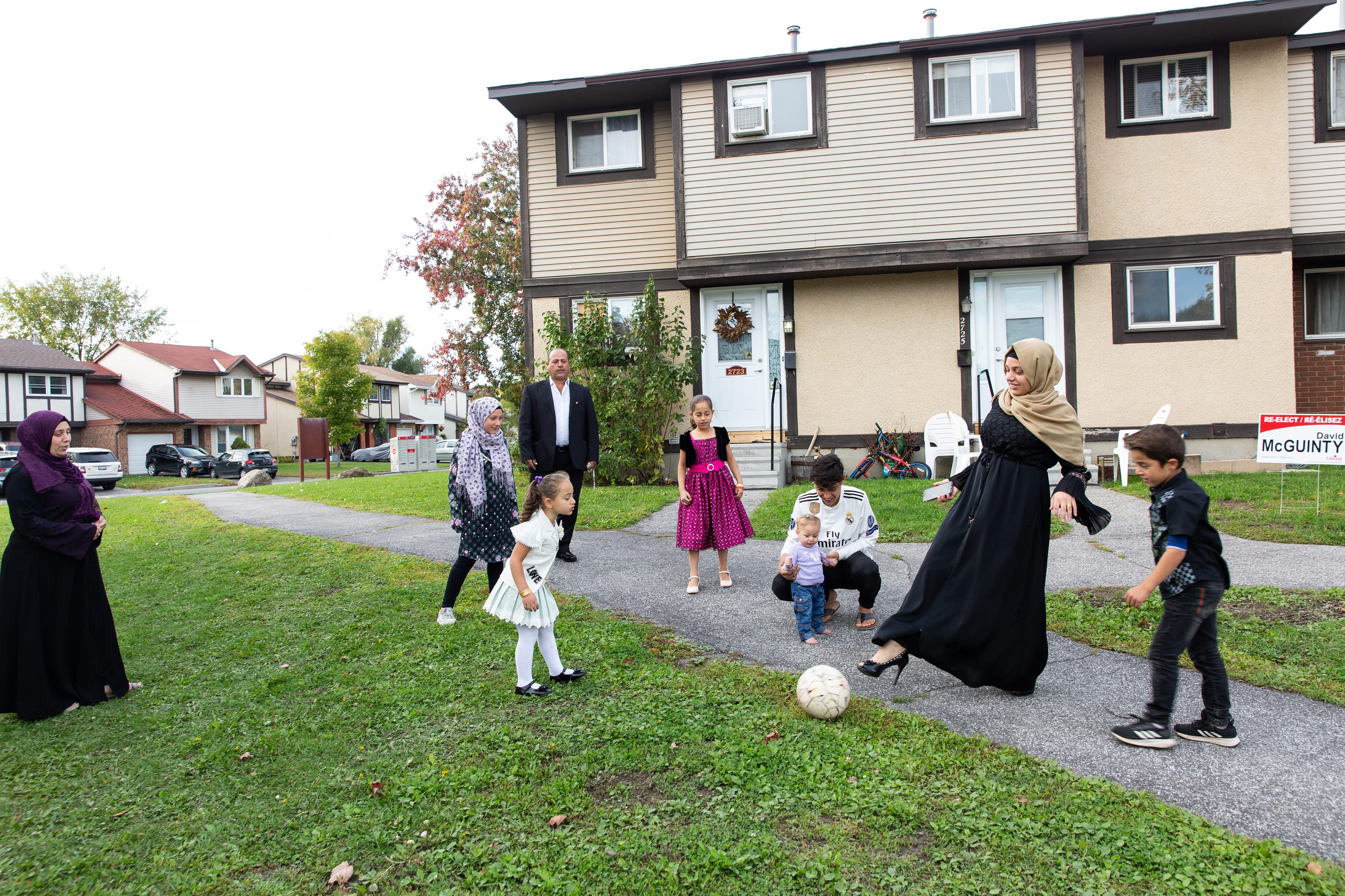 Mohammad and Reem Joudi with their seven children near Ottawa. (Photograph by Kaja Tirrul)