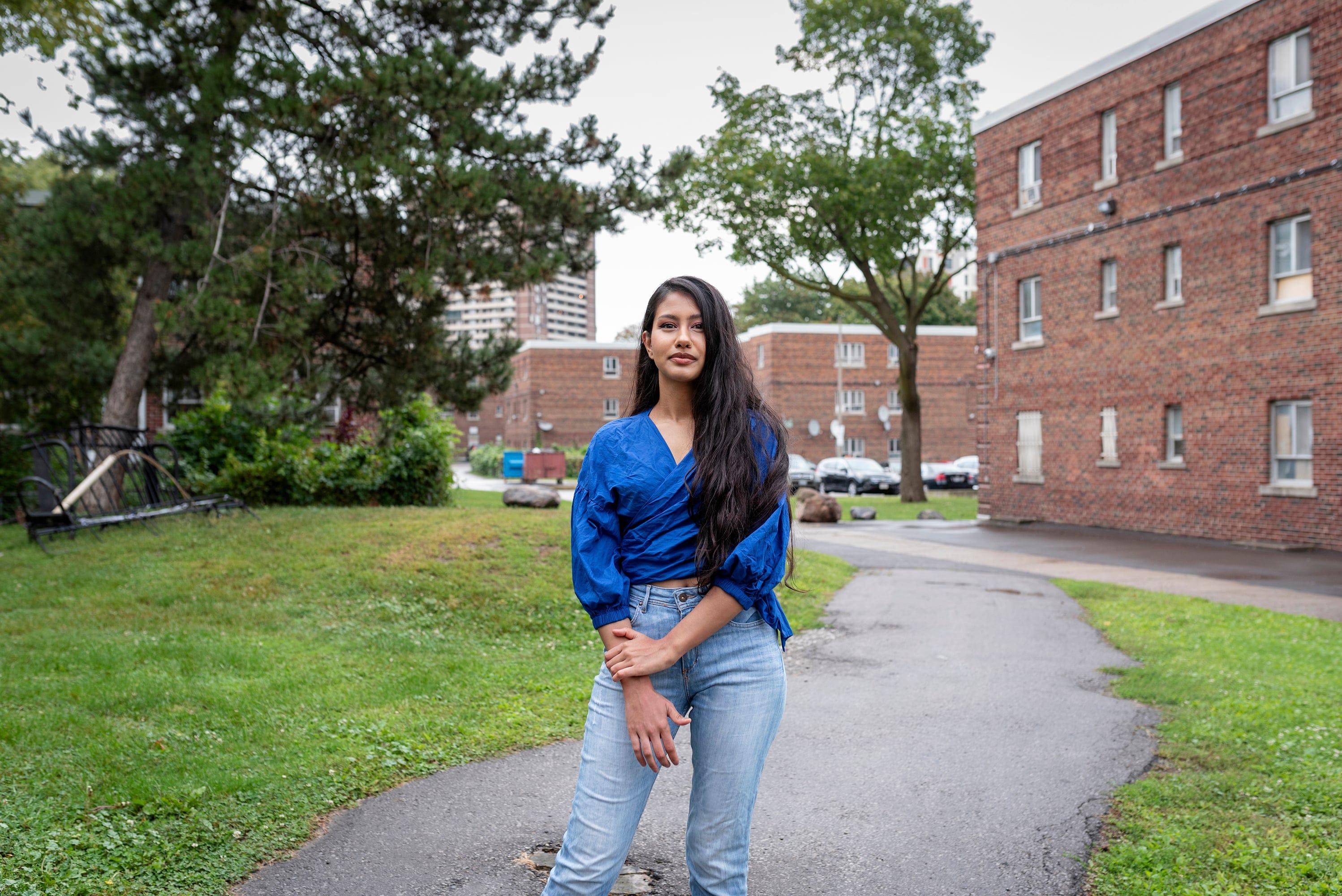 Hoore Jannat, in her Regent Park, Toronto neighbourhood, where she grew up and still lives. (Photograph by Lucy Lu)