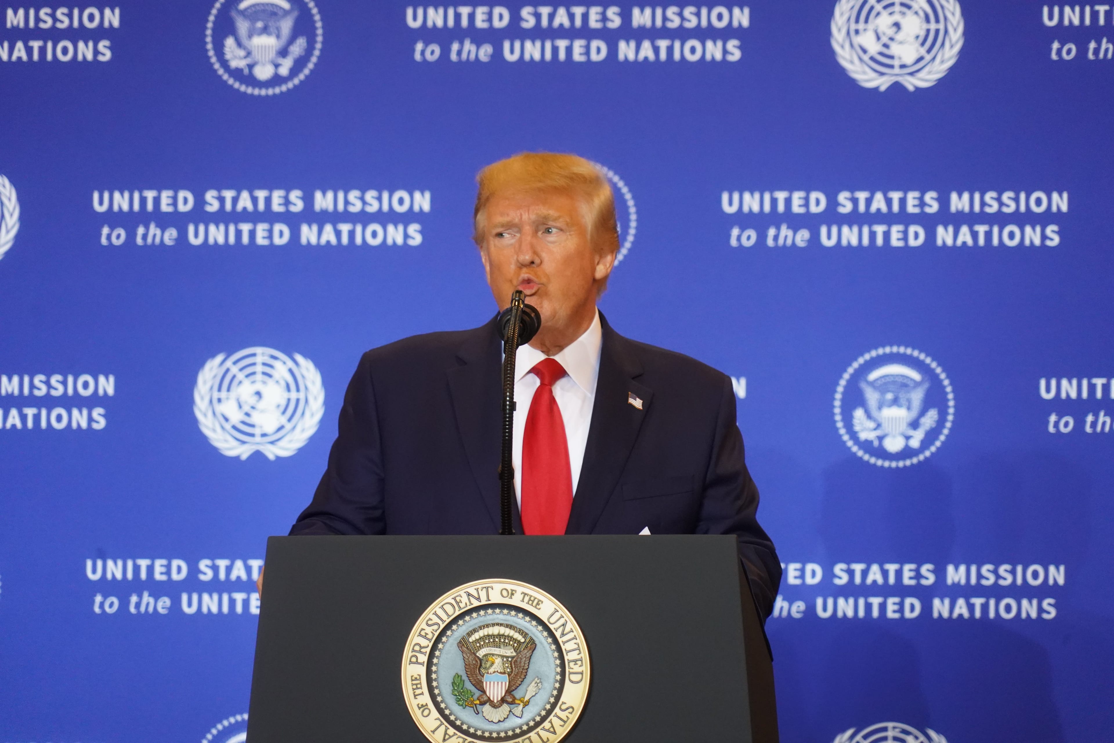 President Donald Trump had a news conference at the InterContinental Barclay New York Hotel during the UN General Assembly, on September 25, 2019 in New York City, US. (Photo by Selcuk Acar/NurPhoto via Getty Images)