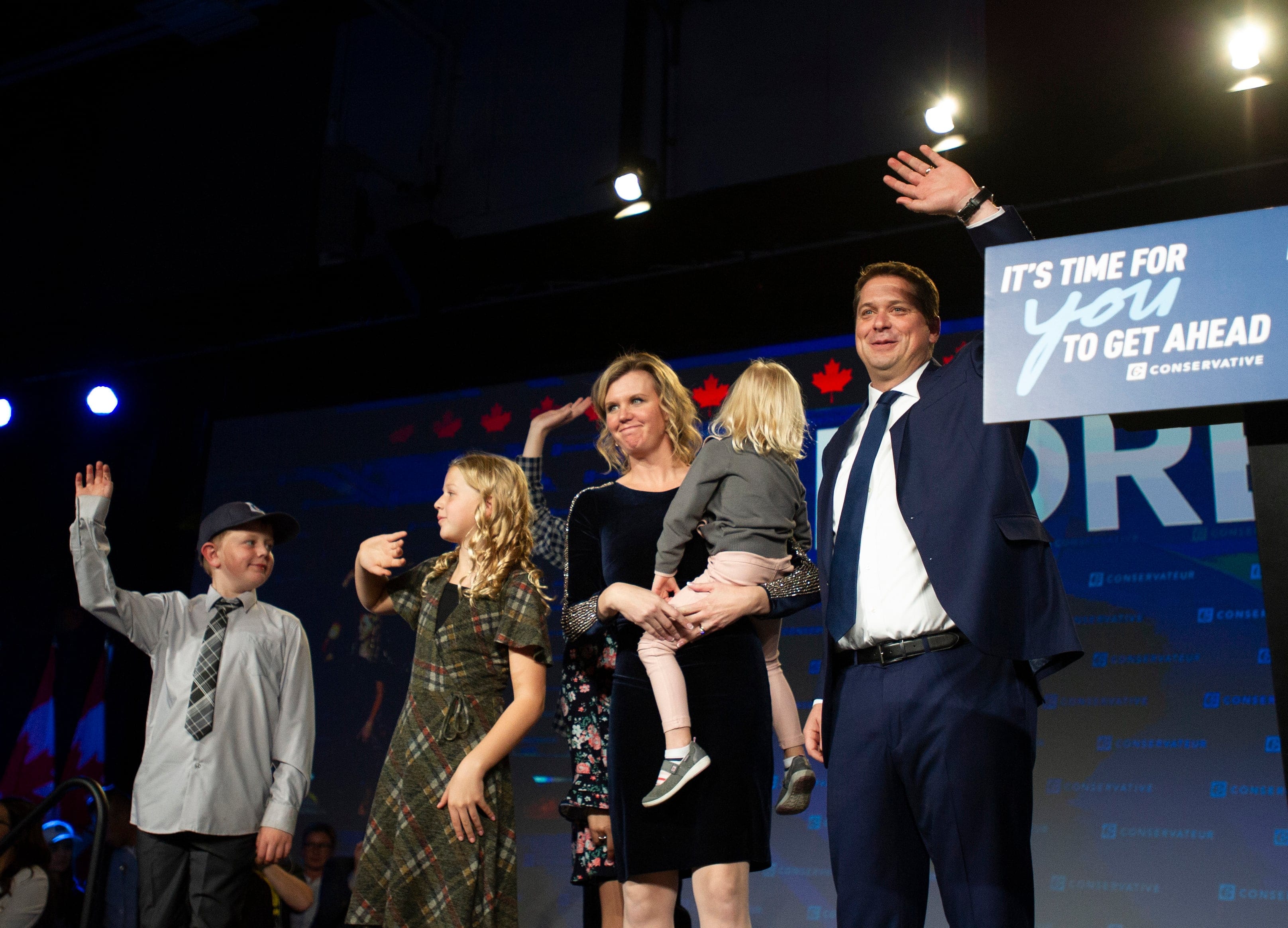 Scheer, with his family, conceded but urged Conservatives to find motivation in defeat: ‘Remember this feeling. Coming close but falling just short.’ (Photograph by Mark Taylor)