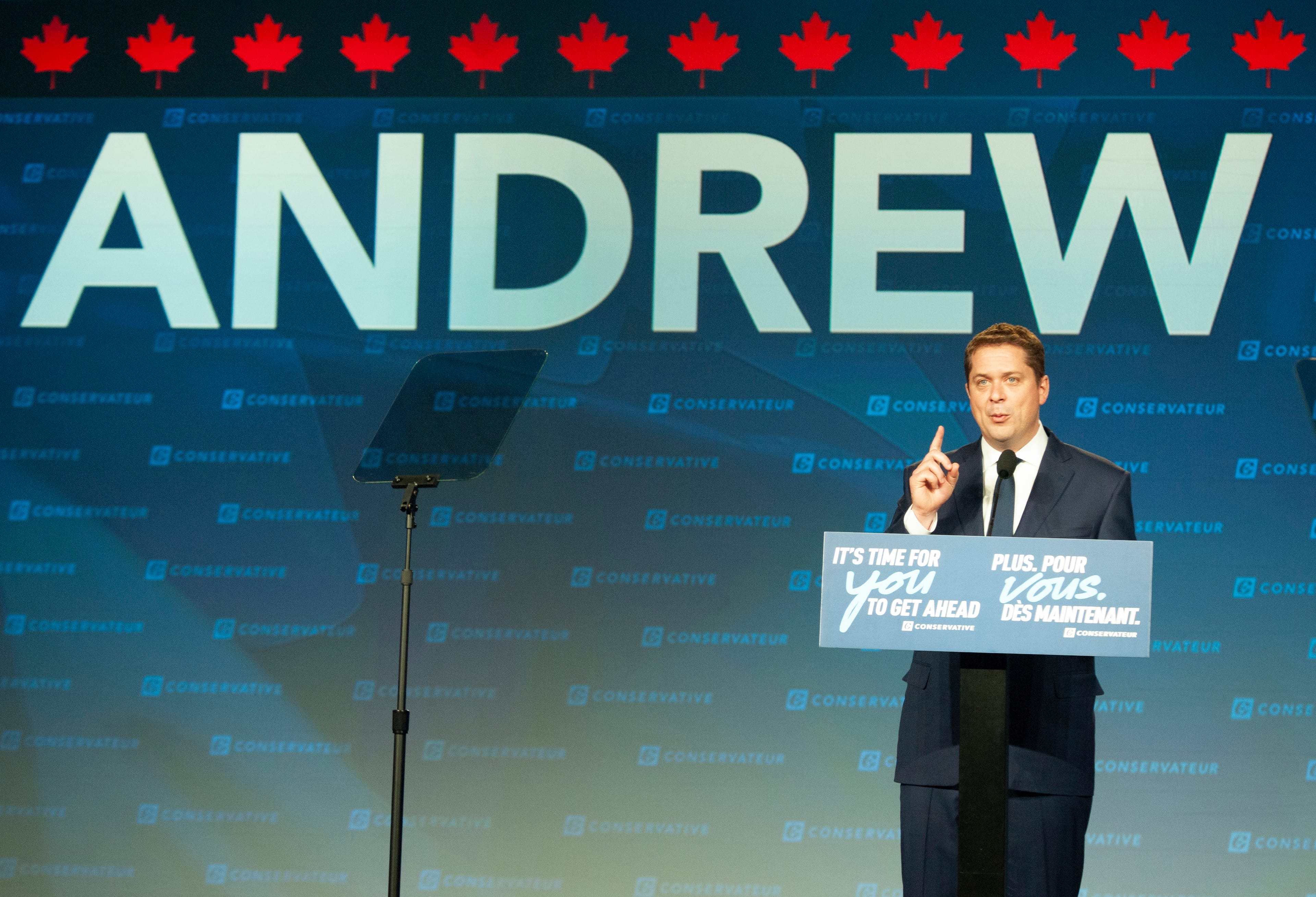 Scheer addresses his supporters in Regina, Sask., on Oct. 21, 2019. (Photograph by Mark Taylor)
