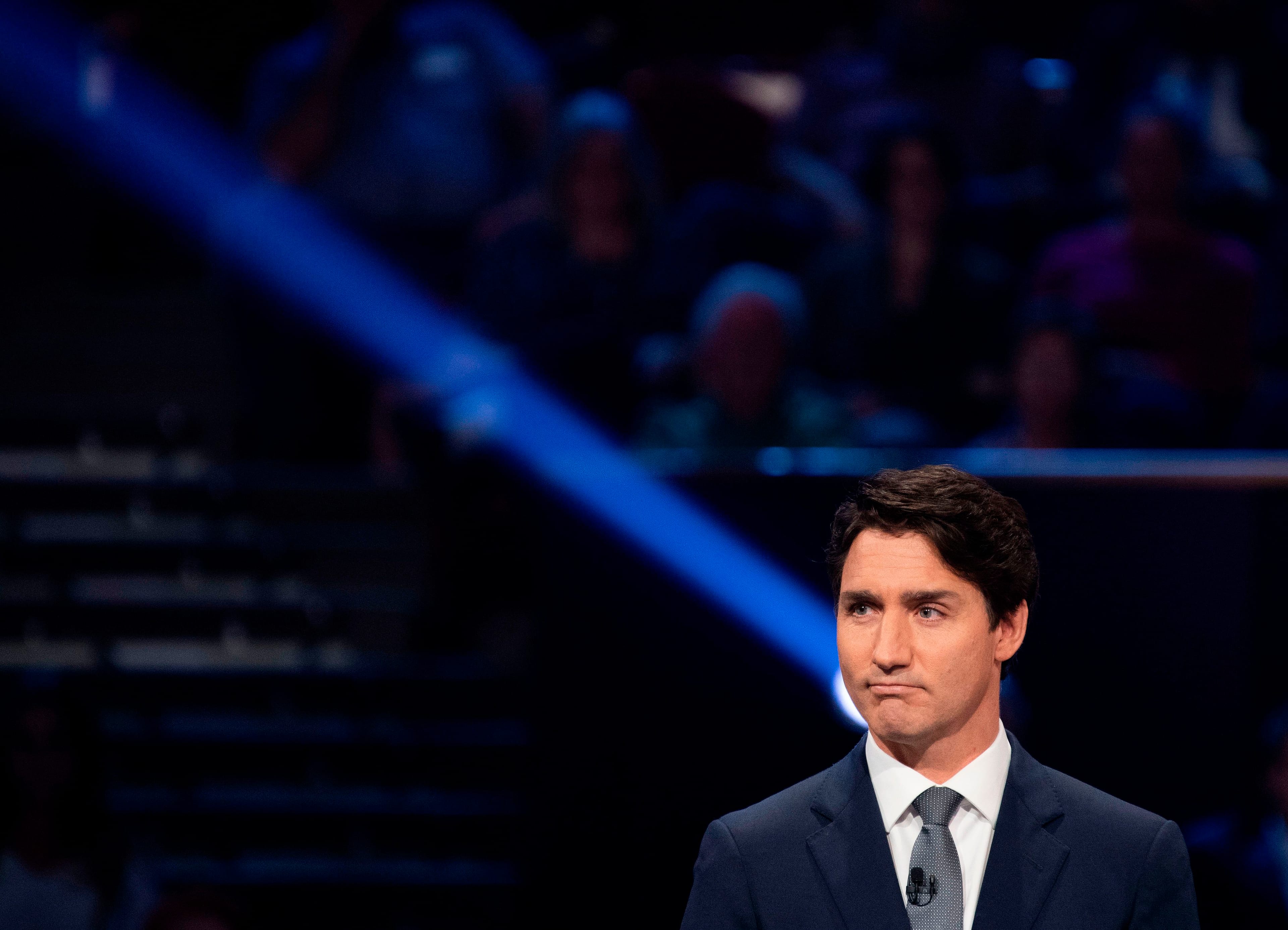 Trudeau at the French language debate in Gatineau, Que., on Oct. 10, 2019. (ADRIAN WYLD/POOL/AFP via Getty Images)