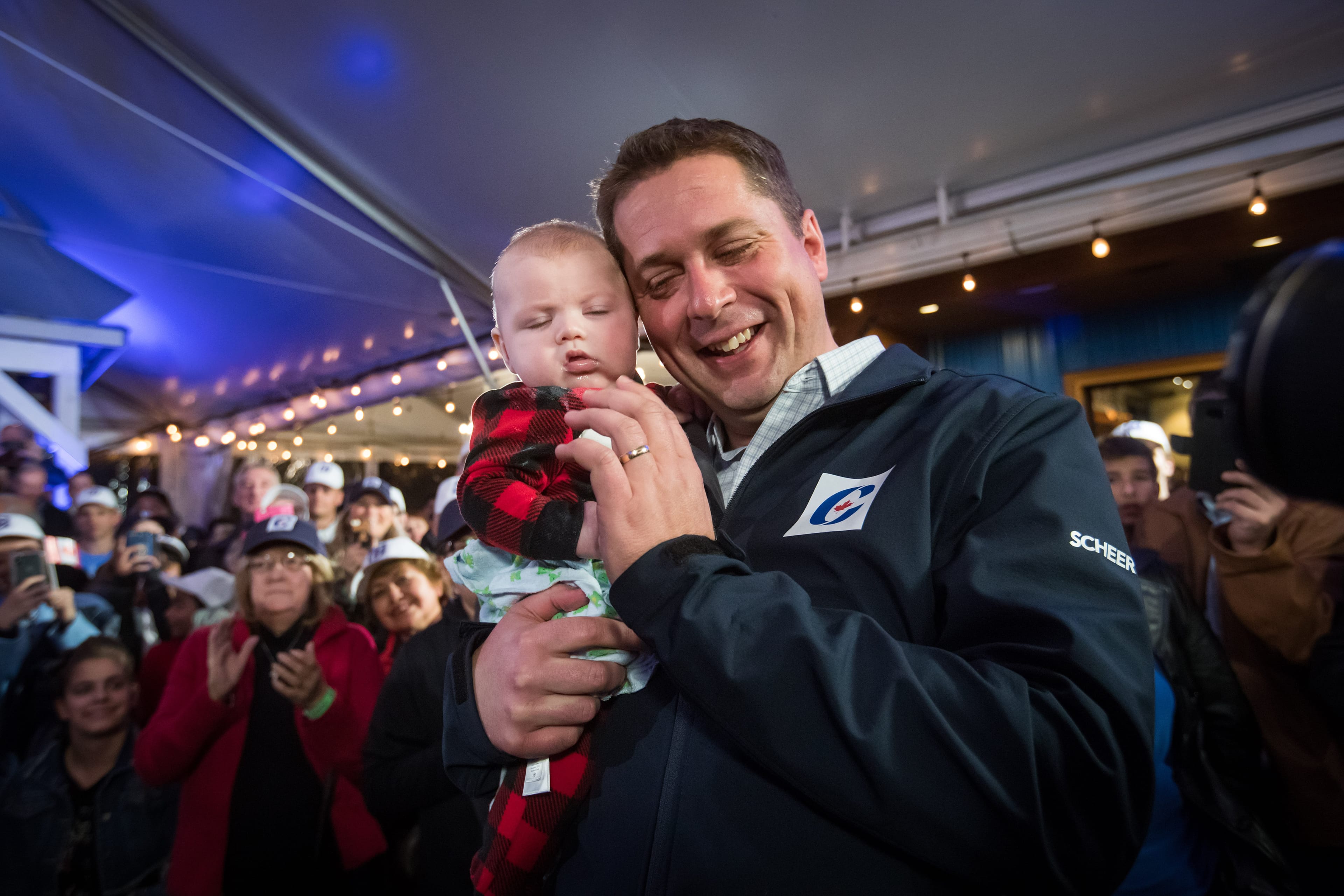 Scheer attends a rally in Langley, B.C., on Oct. 11, 2019 (Darryl Dyck/Bloomberg via Getty Images)