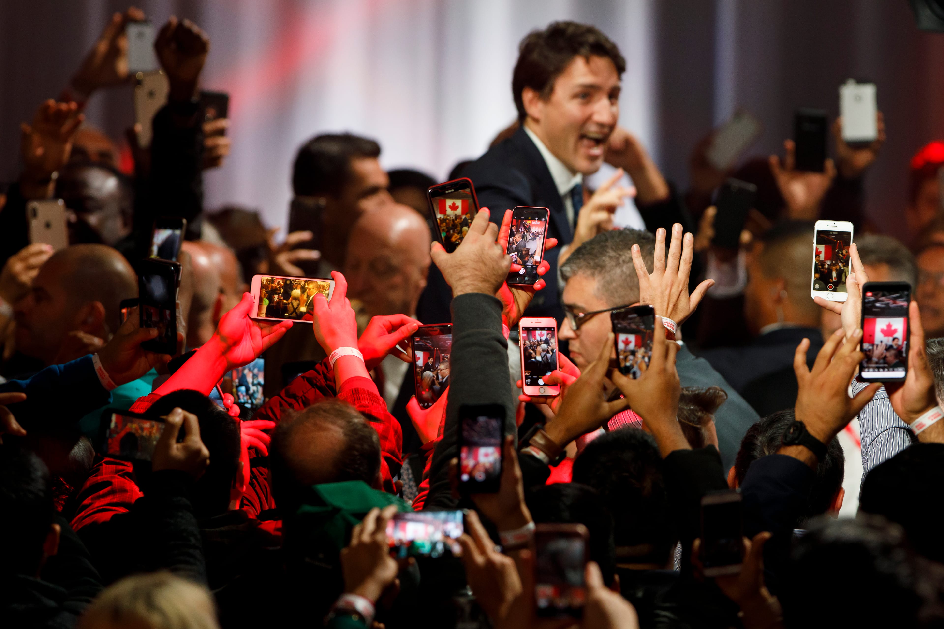 Trudeau arrives to deliver his victory speech on Oct. 21, 2019, in Montreal (Cole Burston/Getty Images)