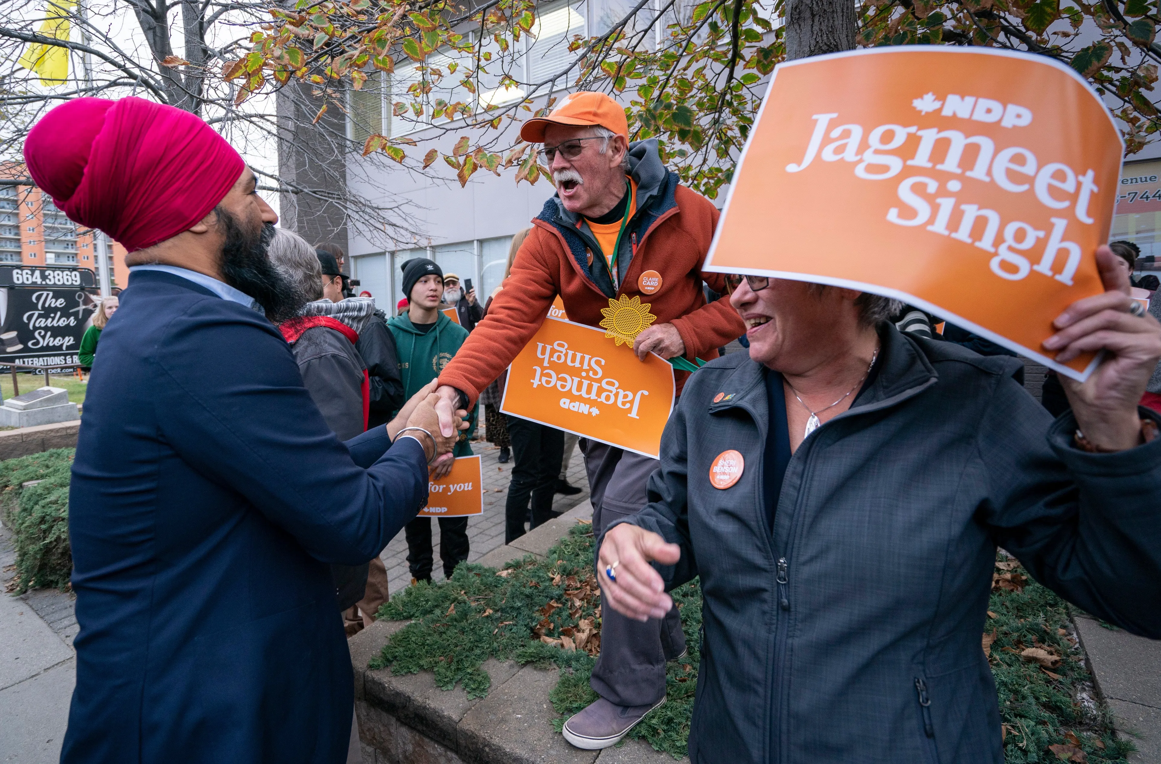 NDP Leader Jagmeet Singh greets a supporter as he arrives for a rally in Saskatoon on Oct. 4, 2019. (CP/Paul Chiasson)