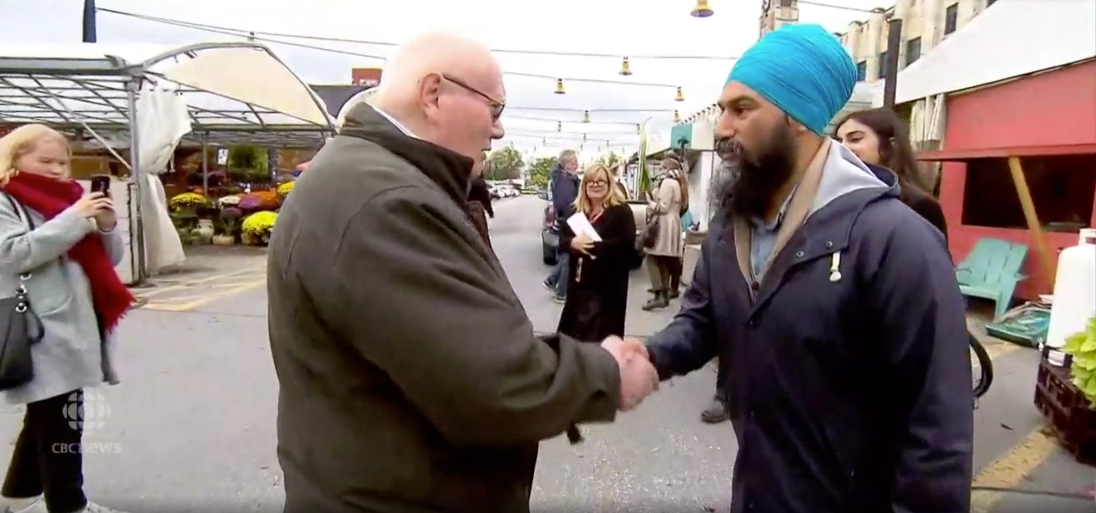 A still from a CBC News video of a Montreal man who told Jagmeet Singh that he would "look like a Canadian" if he removed his turban. (CBC.ca)