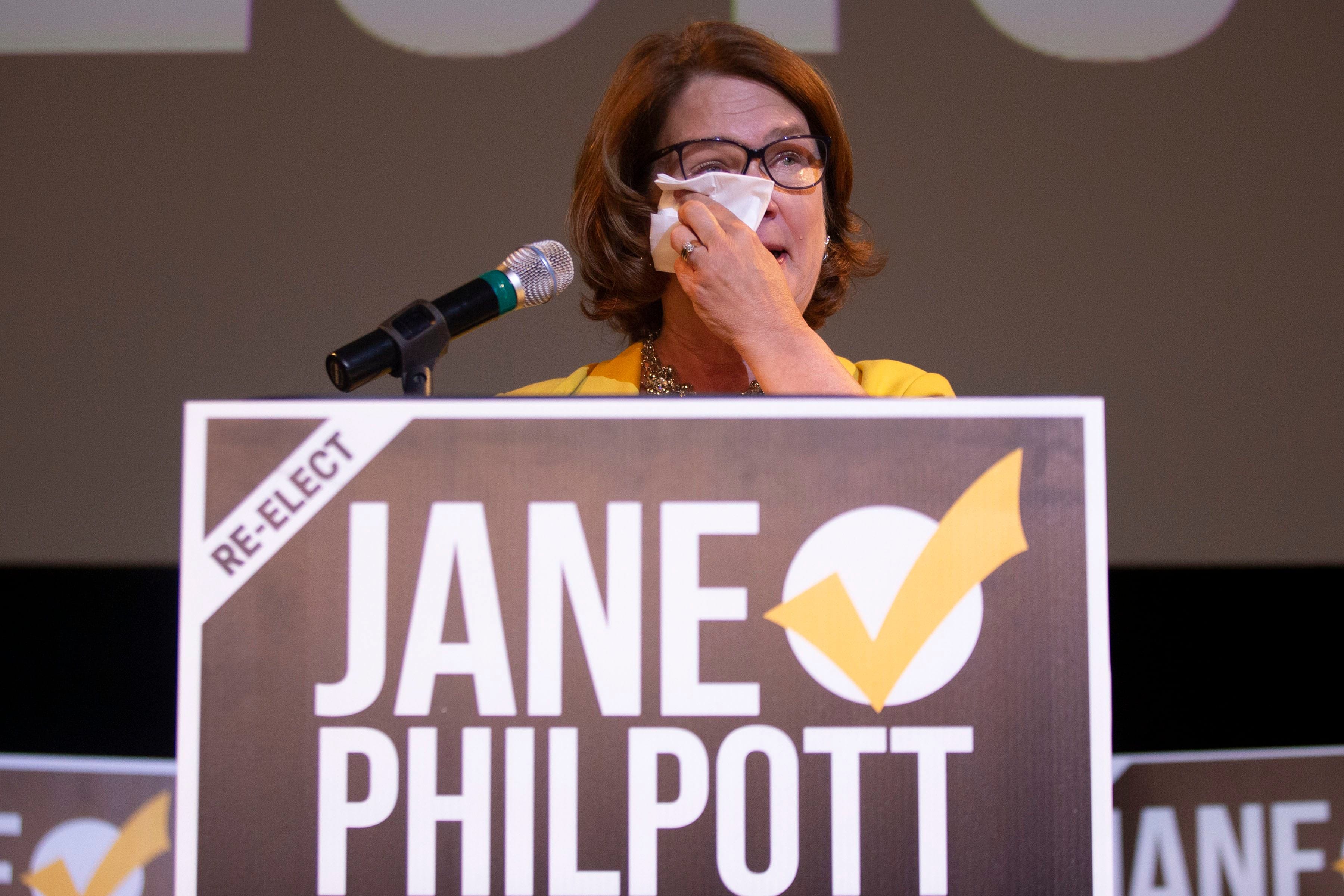 Philpott reacts after losing her Markham-Stouffville seat to Liberal candidate Helena Jaczek on Oct. 21, 2019. (Chris Young/CP)