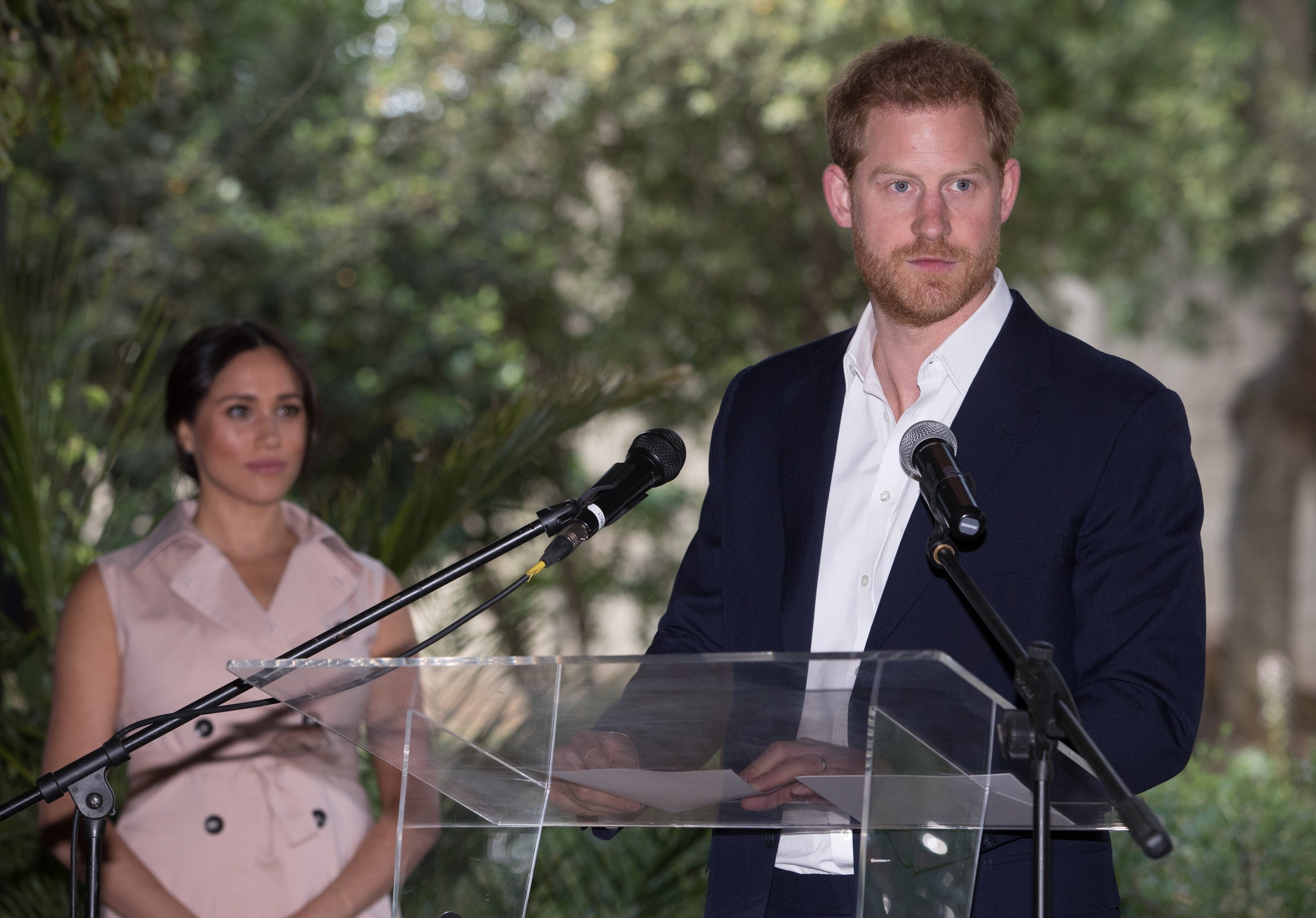 Prince Harry, Duke of Sussex and Meghan, Duchess of Sussex visit the British High Commissioner's residence looking ahead to the Africa Investment Summit the UK will host in 2020 on Oct. 02, 2019 in Johannesburg, South Africa. (Photo by Pool/Samir Hussein/WireImage)