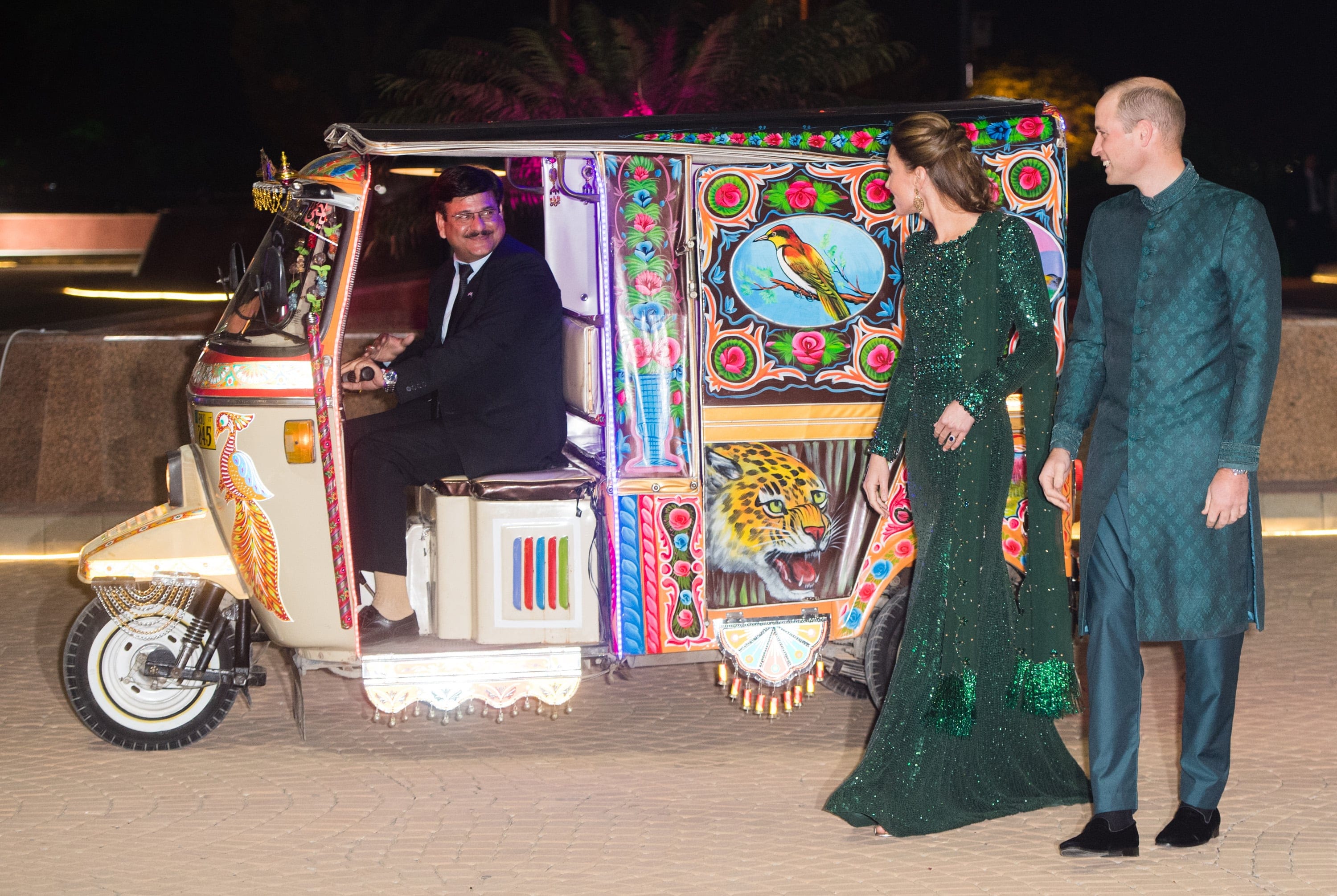 Catherine, Duchess of Cambridge and Prince William, Duke of Cambridge arrive at a special reception hosted by the British High Commissioner Thomas Drew, at the Pakistan National Monument, during day two of their royal tour of Pakistan on October 15, 2019 in Islamabad, Pakistan. (Samir Hussein/WireImage/Getty Images)