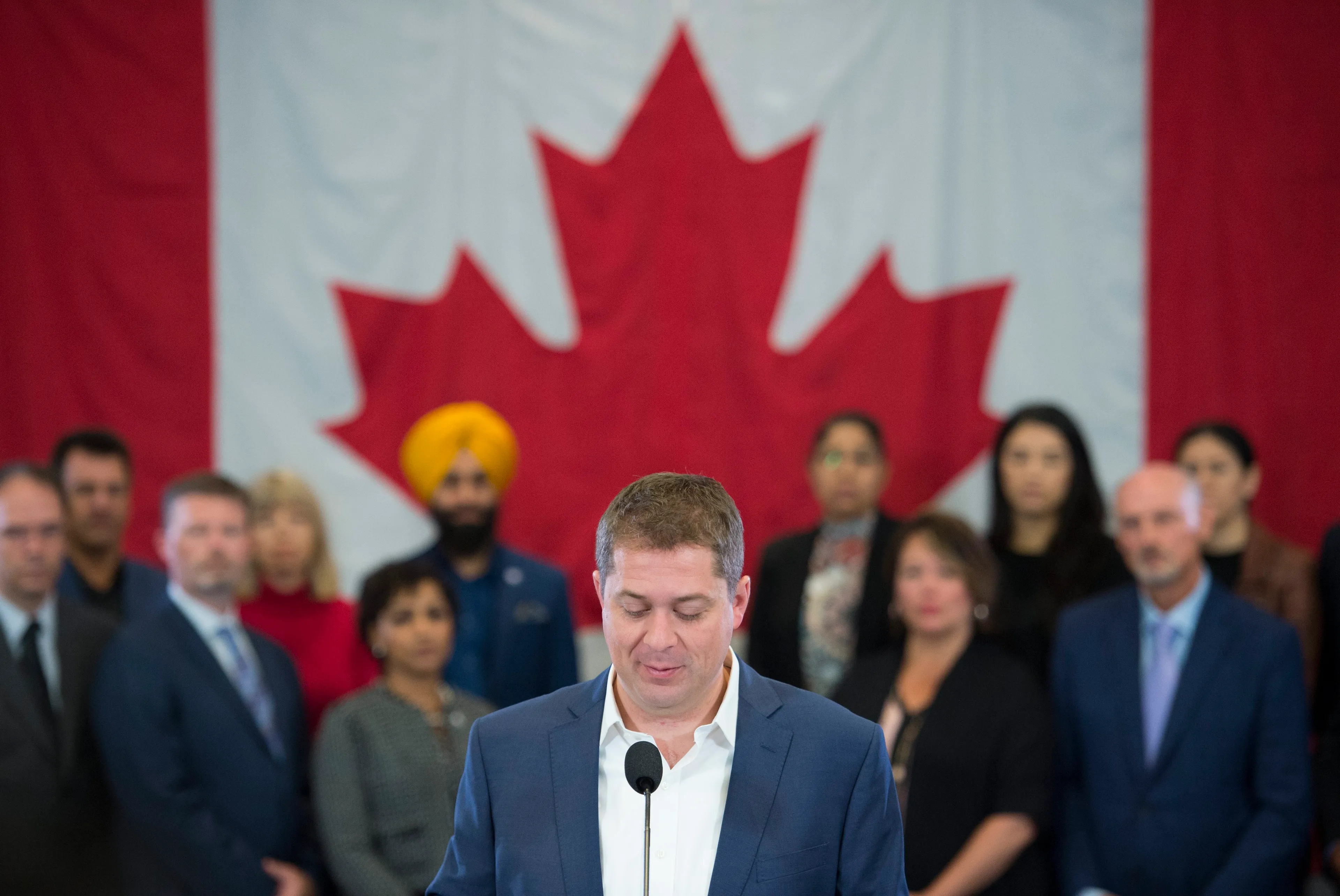 Canadian enough? Scheer at a campaign stop in Toronto on Friday (Jonathan Hayward/CP)