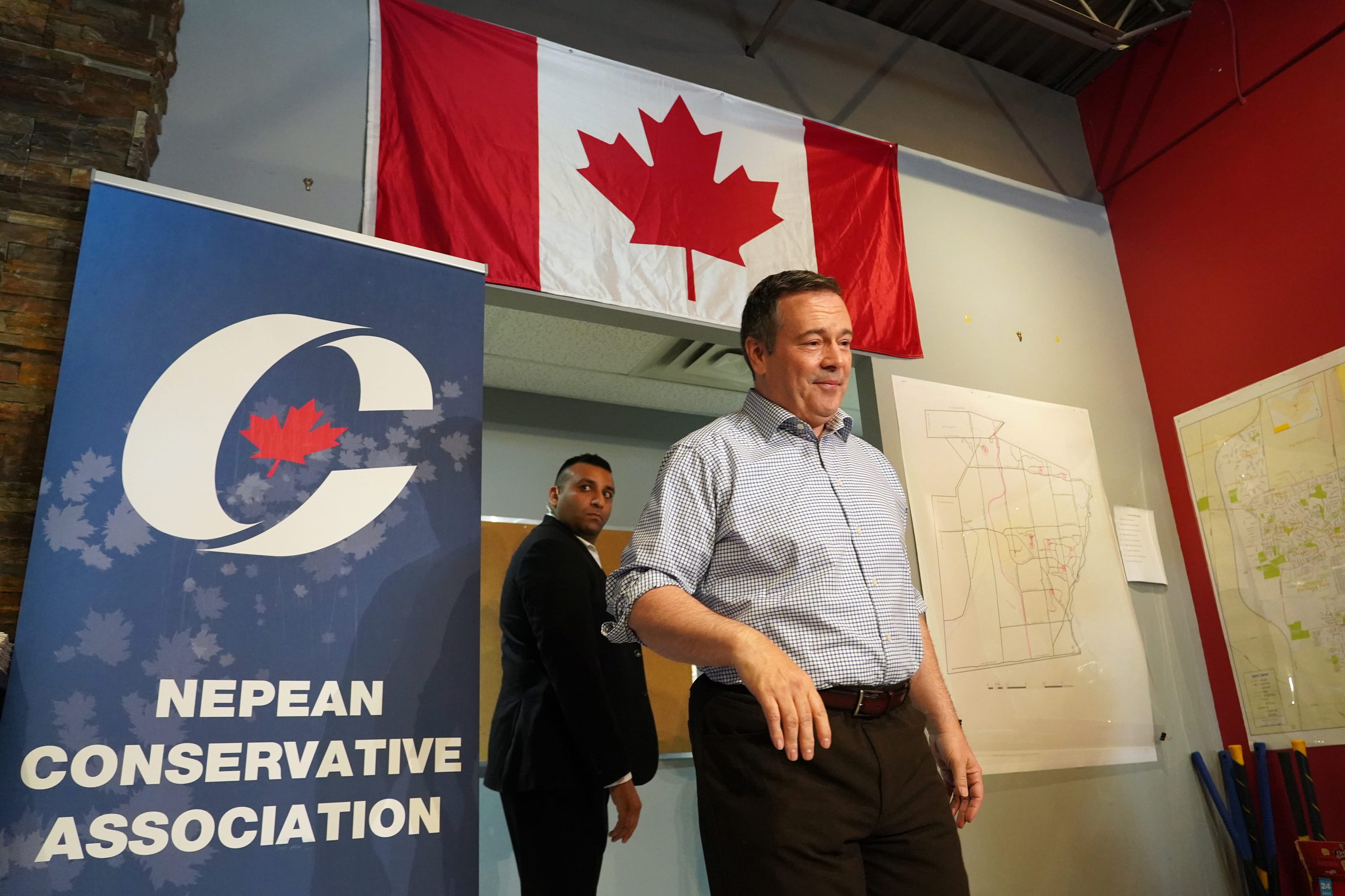 Alberta Premier Jason Kenney arrives to speaks to journalists while campaigning with Conservative candidate Brian St. Louis in Ottawa on Friday, October 4, 2019. (Chris Wattie/CP)