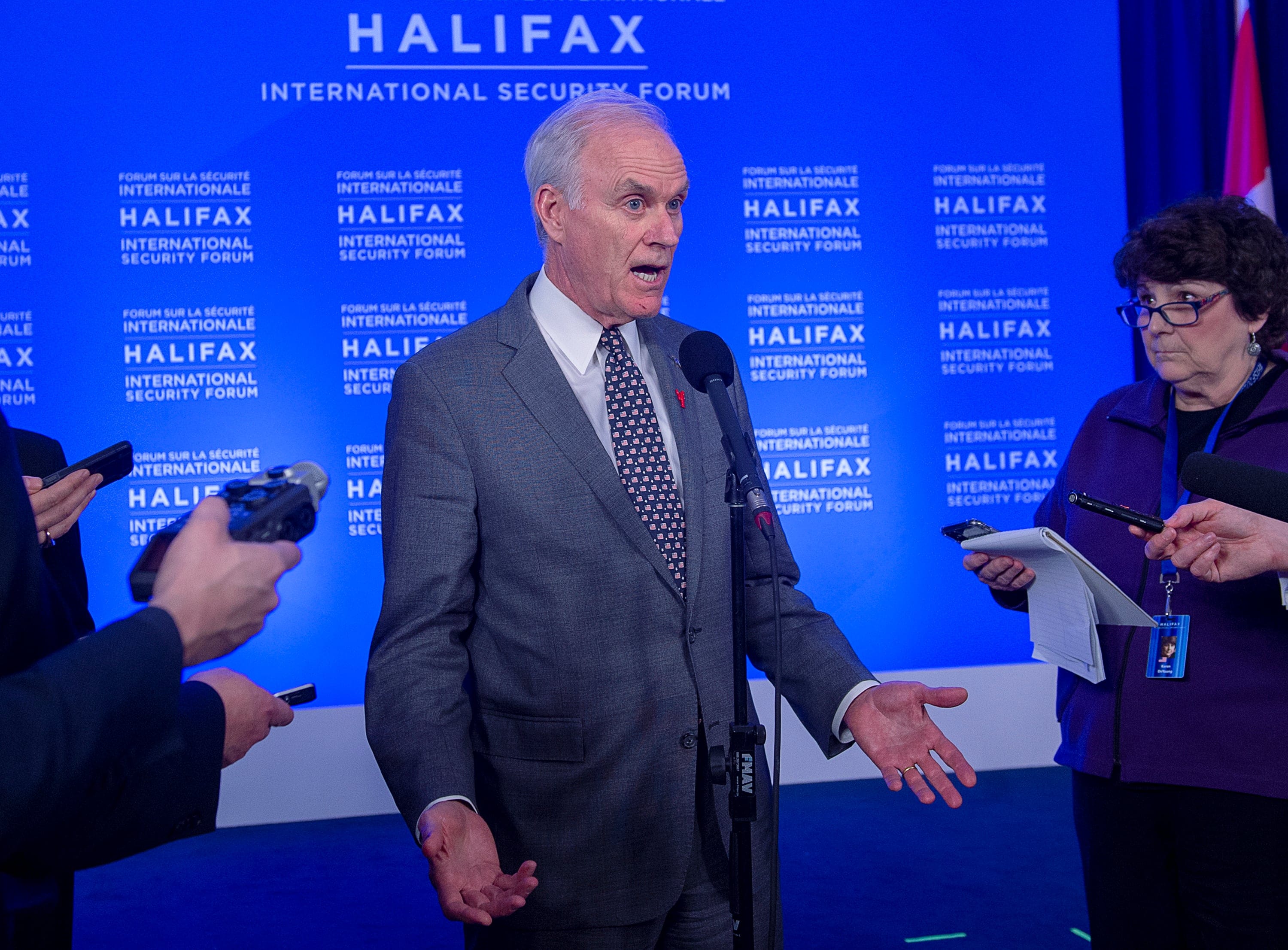 Richard Spencer, U.S. Secretary of the Navy, fields questions at the Halifax International Security Forum on Nov. 23, 2019 (Andrew Vaughan/CP)