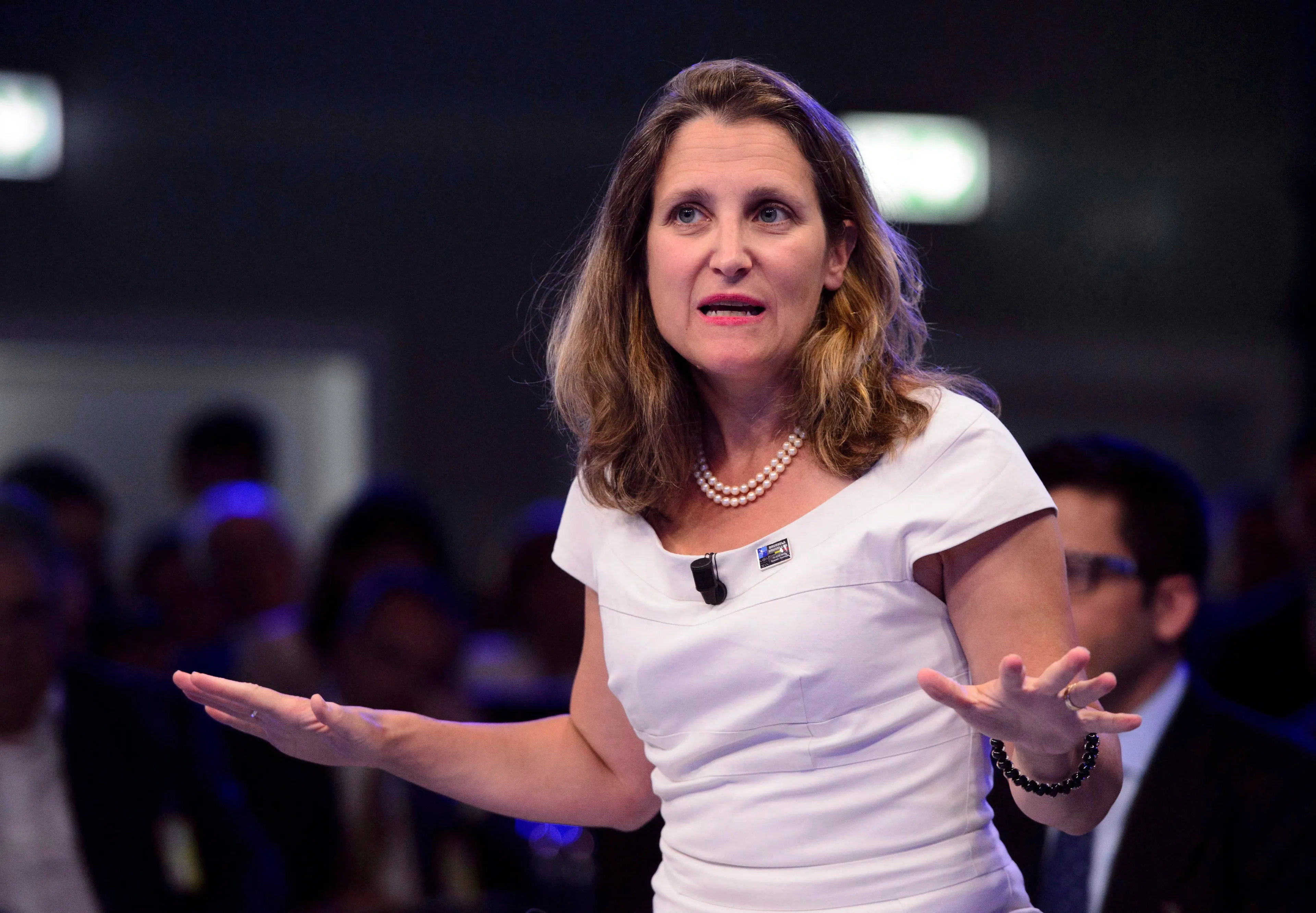 Minister of Foreign Affairs Chrystia Freeland takes part in a NATO Engages Armchair Discussion at the NATO Summit in Brussels, Belgium on Jul. 11, 2018. (CP/Sean Kilpatrick)