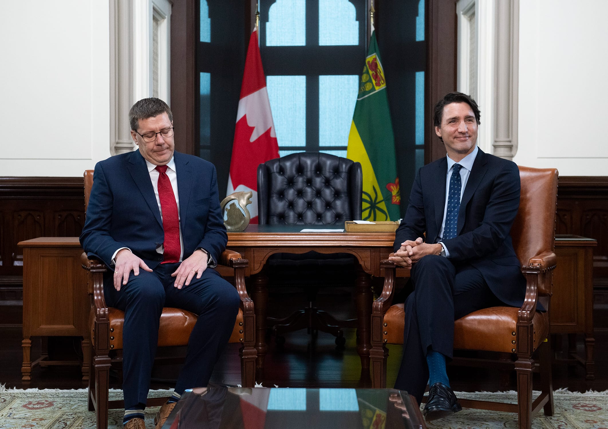 Prime Minister Justin Trudeau and Premier of Saskatchewan Scott Moe on Nov. 12, 2019. (Justin Tang/CP)