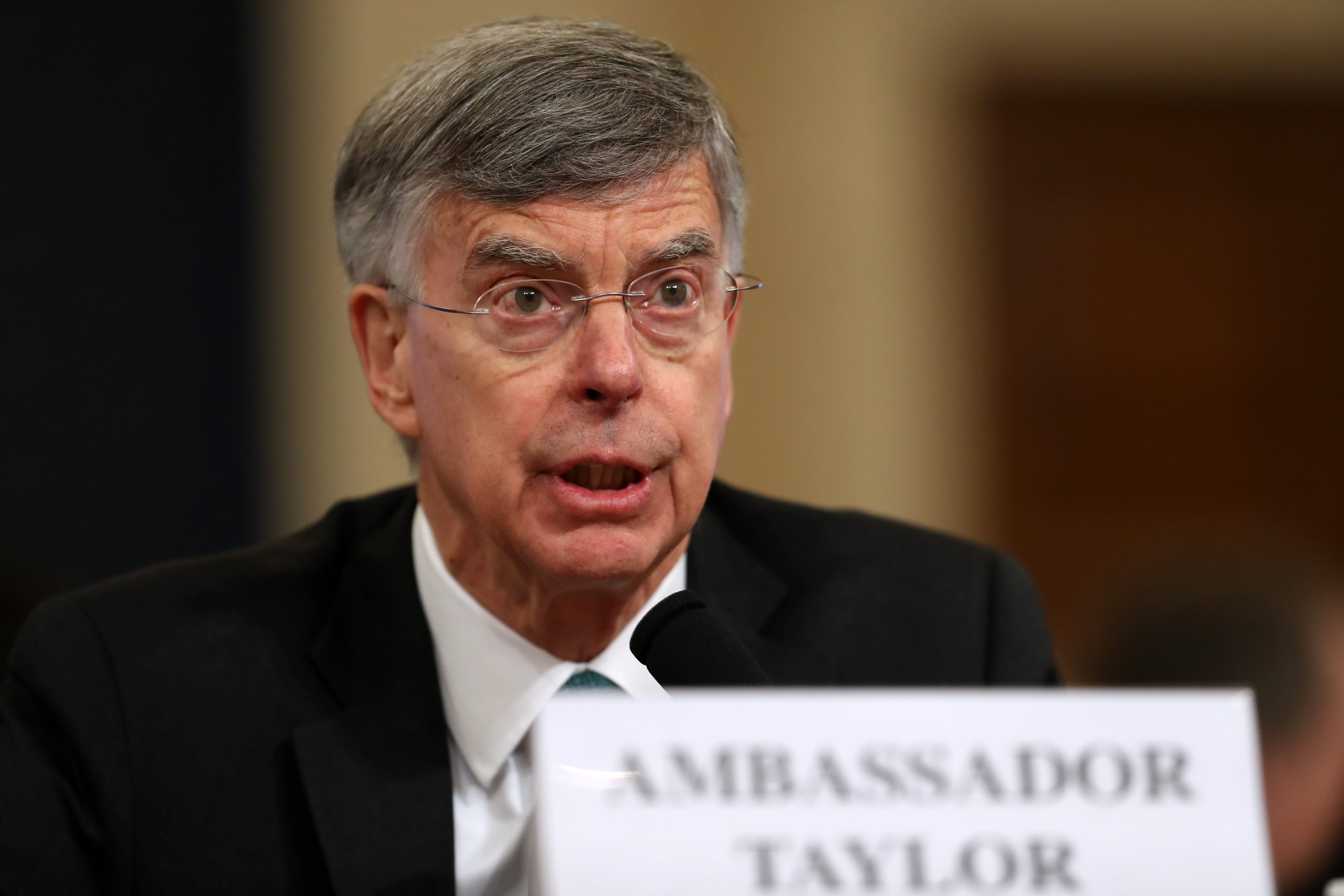 William Taylor testifying at the first Trump impeachment hearing (Photo by Chip Somodevilla/Getty Images)