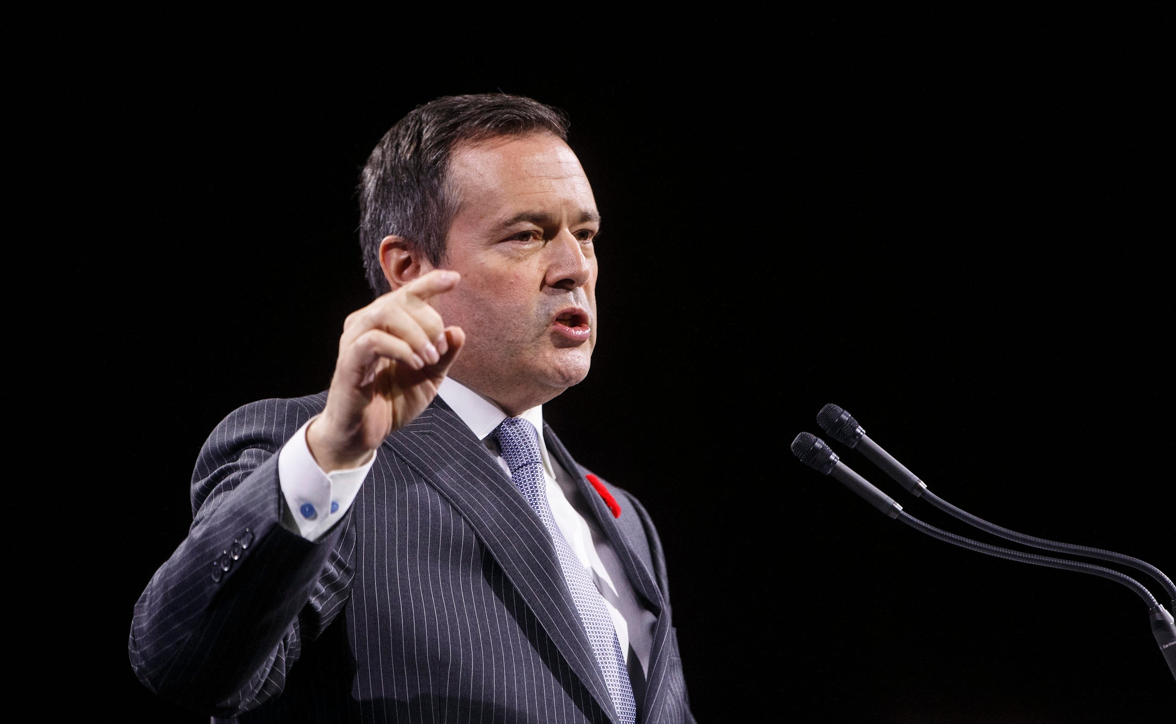 Kenney delivers his State of the Province address to the Edmonton Chamber of Commerce on Oct. 29 (Jason Franson/CP)