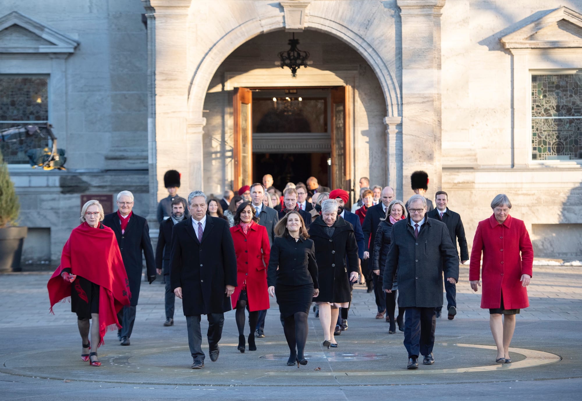 Members of the federal cabinet walk through the forecourt at Rideau Hall after a swearing in ceremony in Ottawa, on Wednesday, Nov. 20, 2019. (Justin Tang/CP)