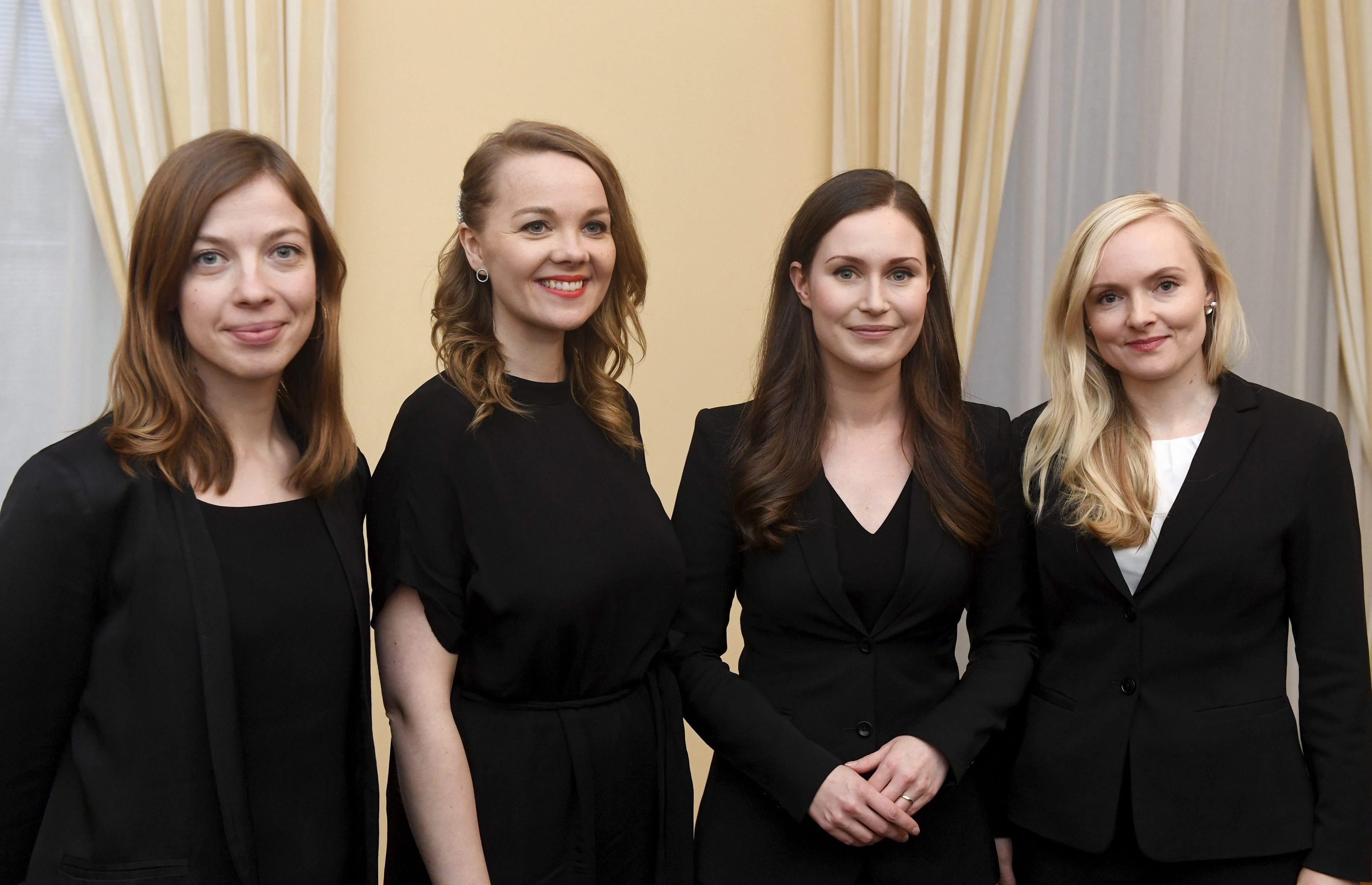 (From left to right) Finland's Minister of Education Li Andersson, 32; Minister of Finance Katri Kulmuni, 32; Prime Minister Sanna Marin, 34; and Interior Minister Maria Ohisal, 34 (Vesa Moilanen/Lehtikuva/AFP/Getty Images)