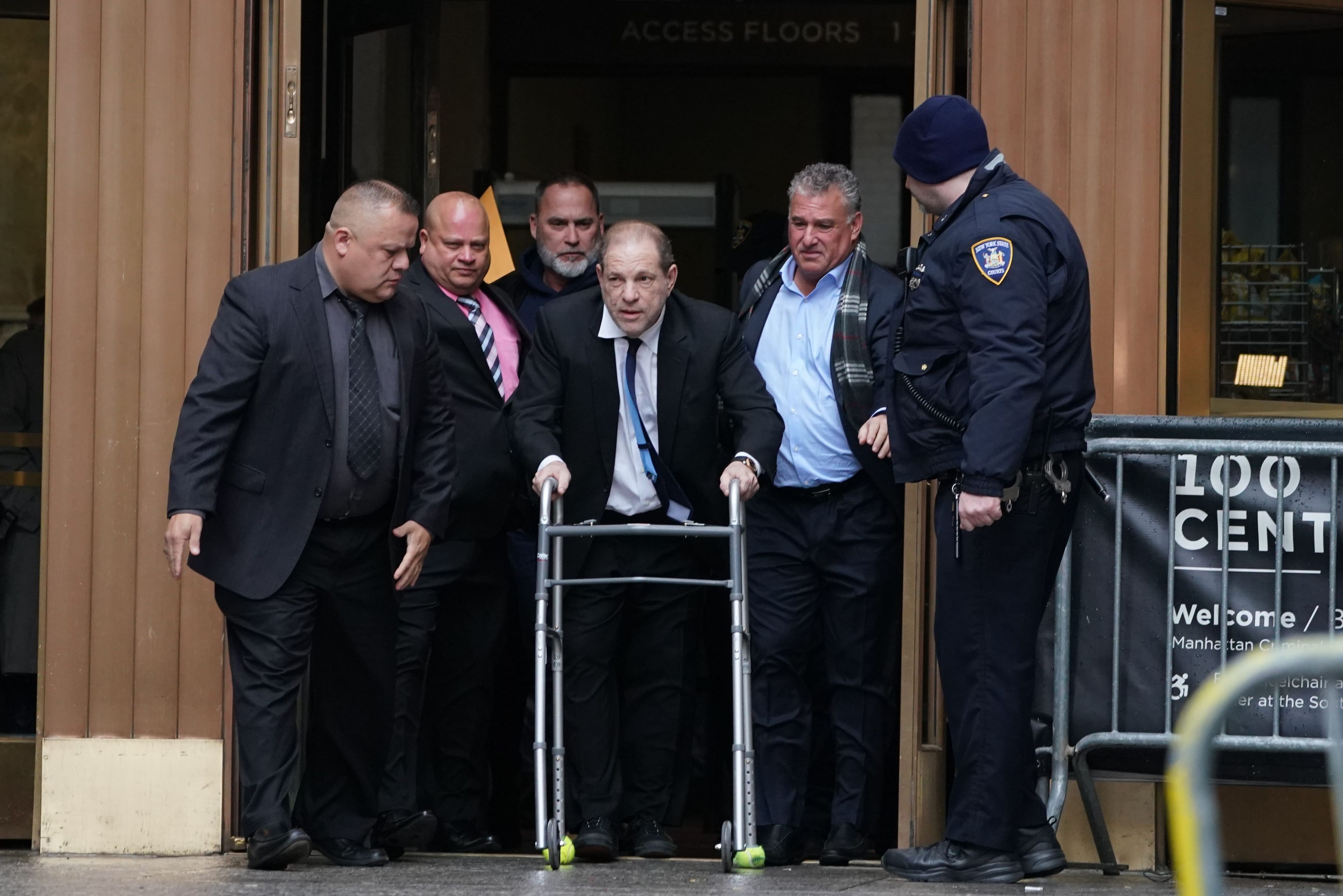 Harvey Weinstein leaves Manhattan Criminal Court, using a walker, following a hearing on December 11, 2019 in New York. (Photo by Bryan R. Smith/AFP via Getty Images)