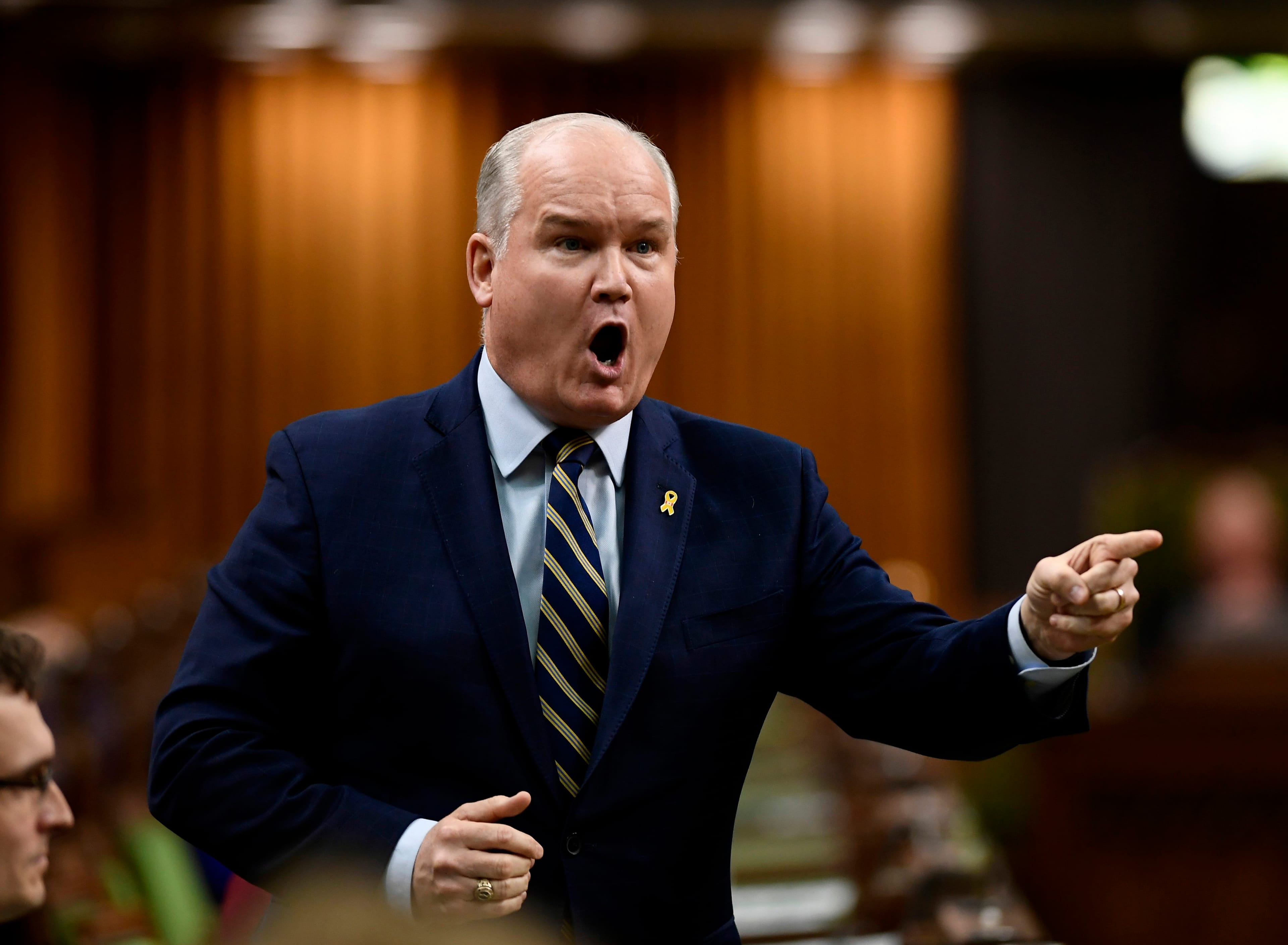 Conservative MP Erin O'Toole asks a question during Question Period in the House of Commons on Parliament Hill in Ottawa on April 5, 2019. (Justin Tang/CP)