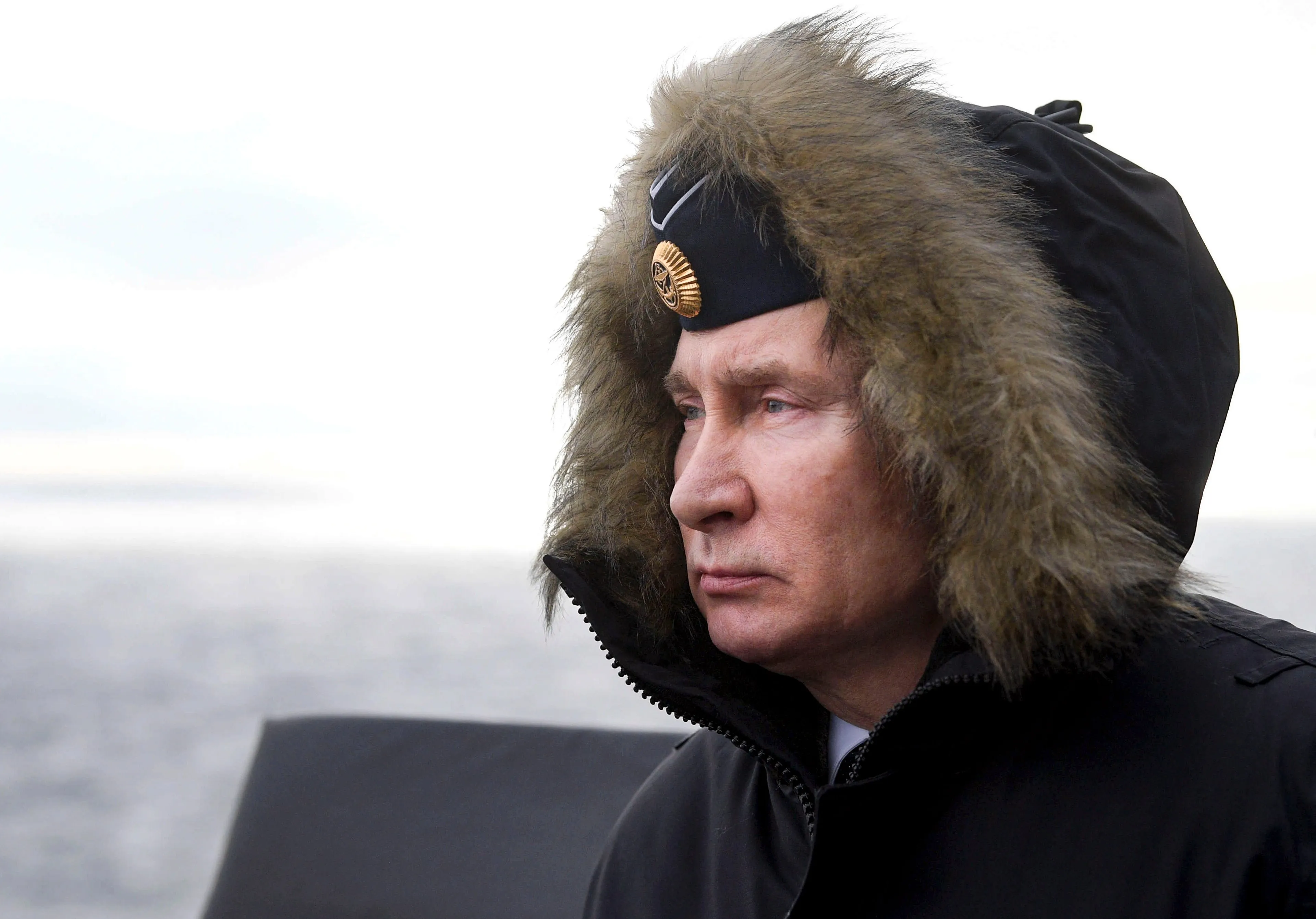 Russian President Vladimir Putin watches a navy exercise from the Marshal Ustinov missile cruiser in the Black Sea in, Crimea, Jan. 9, 2020. The drills involved warships and aircraft that launched missiles at practice targets. (Alexei Druzhinin/Kremlin Pool/AP)