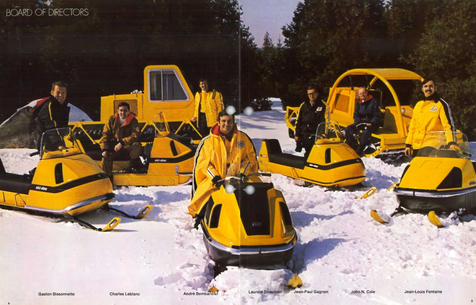 Layout from the 1969 Bombardier annual report showing the board of directors, including Laurent Beaudoin, centre.