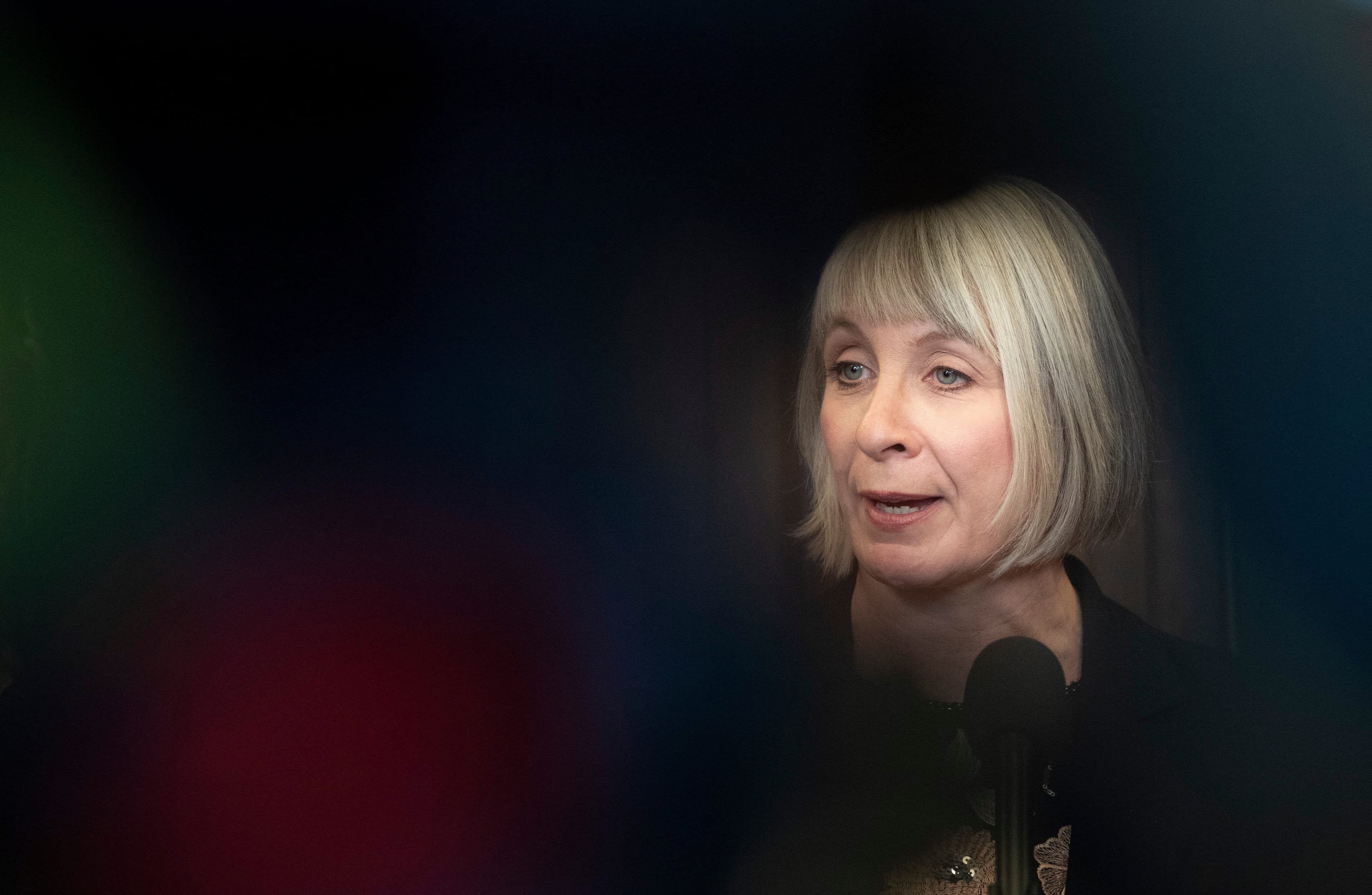 Minister of Health Patty Hajdu speaks with the media about the coronavirus following Question Period on Jan. 30, 2020 in Ottawa. (Adrian Wyld/CP)