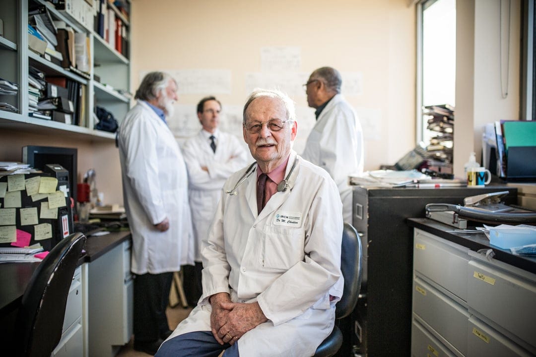 Michel Chretien with his team in Montreal. From left to right: Jeremy Carver, Richard Mayrand and Majambu Mbikay (Photograph by Will Lew)