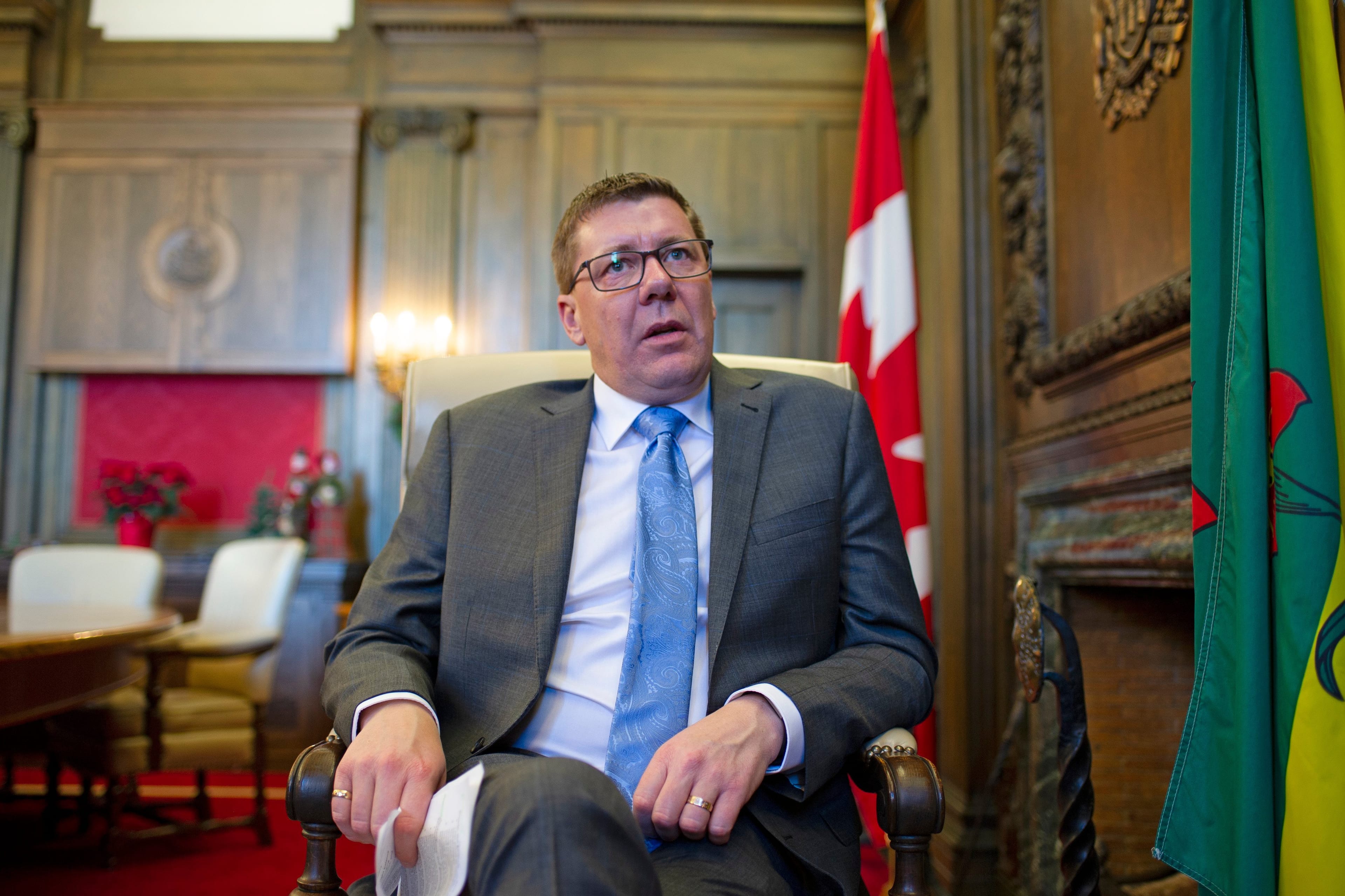Saskatchewan Premier Scott Moe sits for a year-end interview at the Legislative Building in Regina on Dec. 10, 2019. (Mark Taylor)